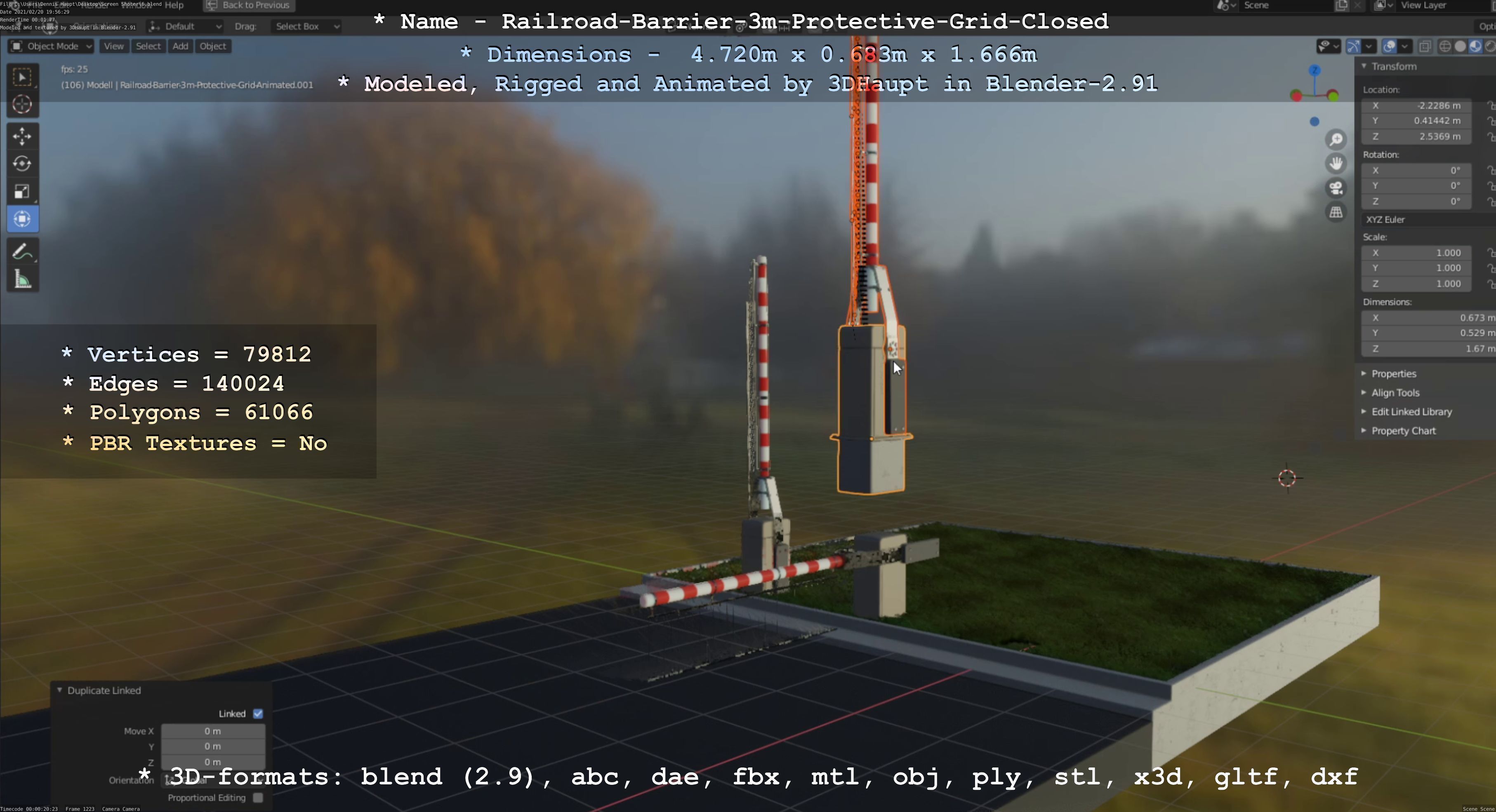 Railroad Barrier 3m High-Poly Version with Protective Grid 3D model_97