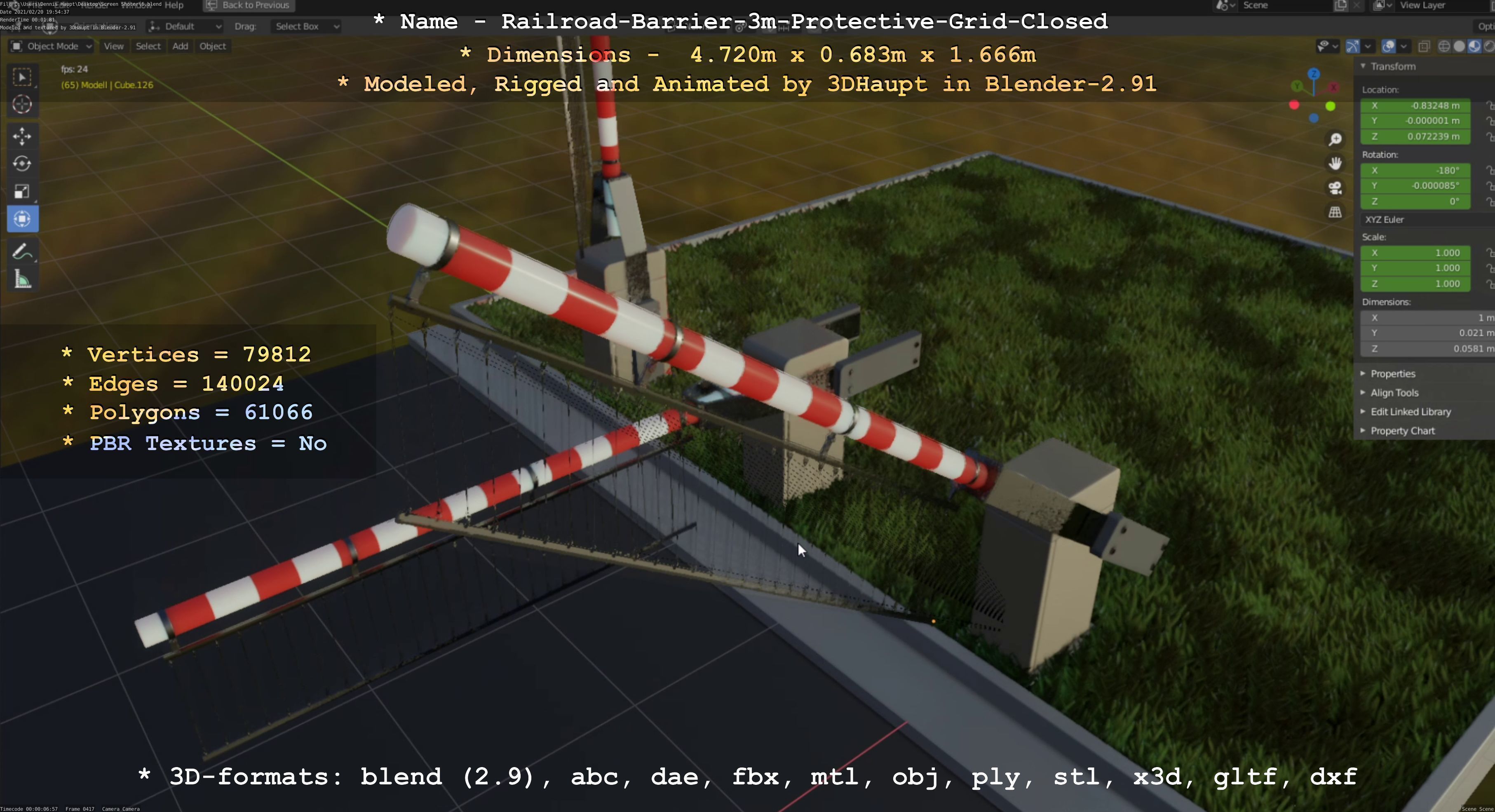 Railroad Barrier 3m High-Poly Version with Protective Grid 3D model_74