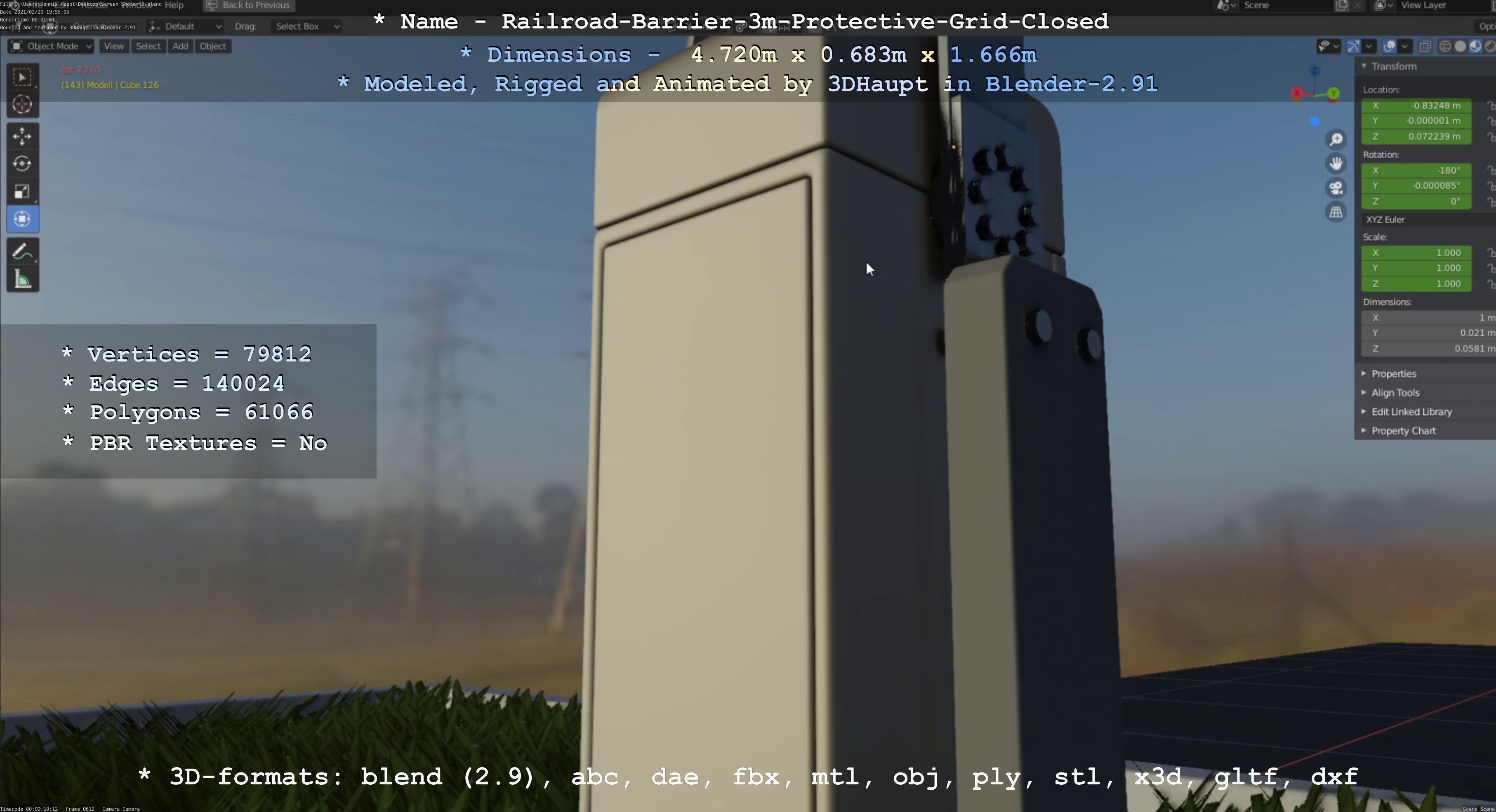 Railroad Barrier 3m High-Poly Version with Protective Grid 3D model_78