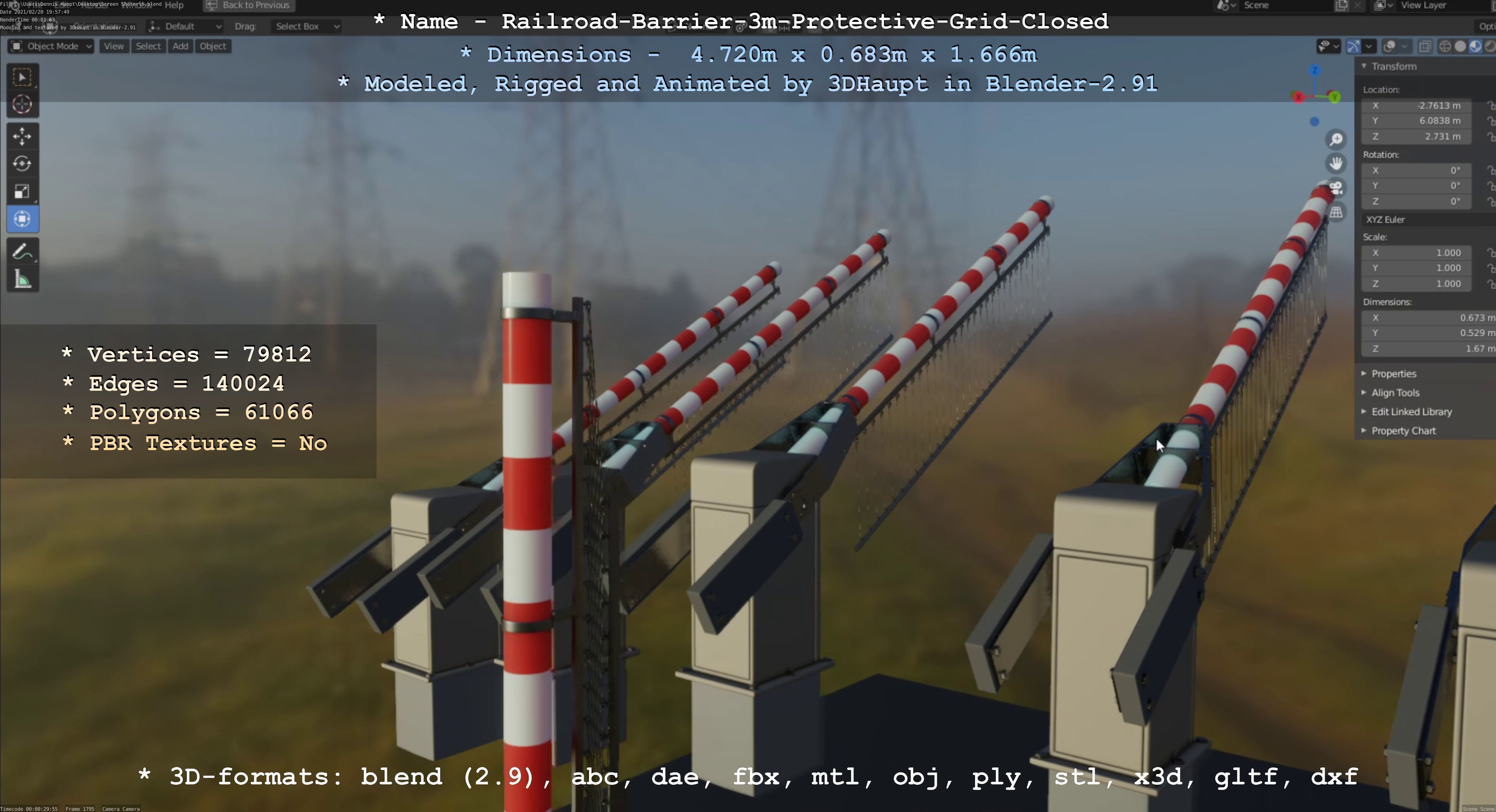 Railroad Barrier 3m High-Poly Version with Protective Grid 3D model_116