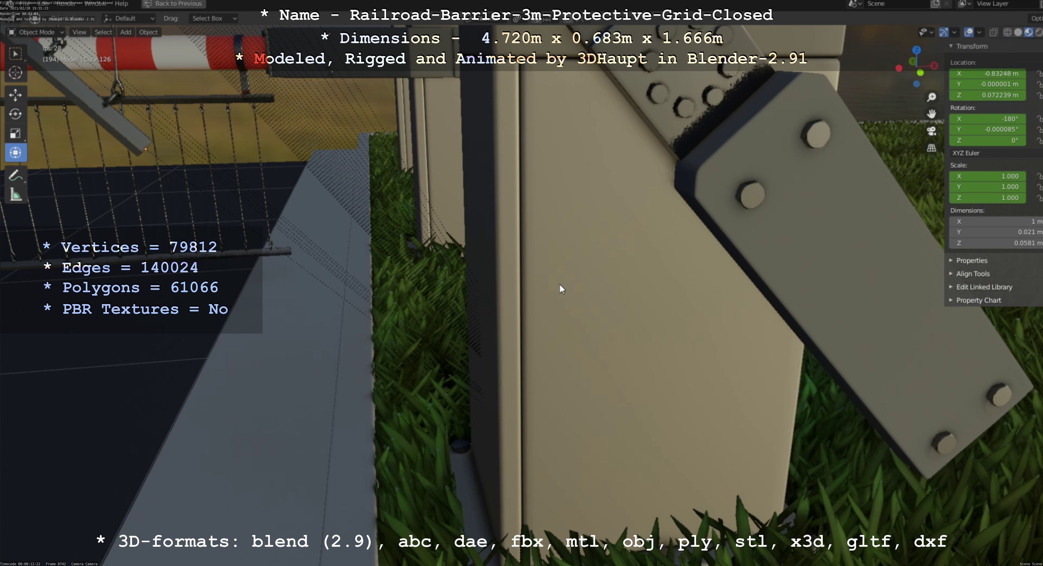 Railroad Barrier 3m High-Poly Version with Protective Grid 3D model_86