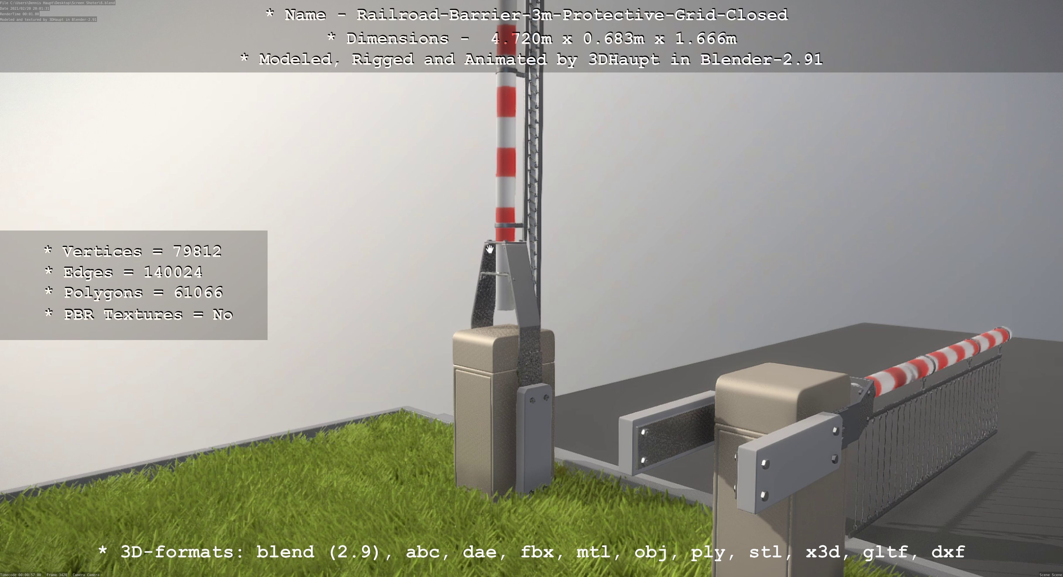 Railroad Barrier 3m High-Poly Version with Protective Grid 3D model_59