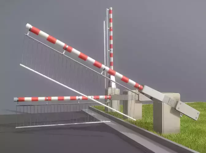 Railroad Barrier 3m High-Poly Version with Protective Grid 3D model