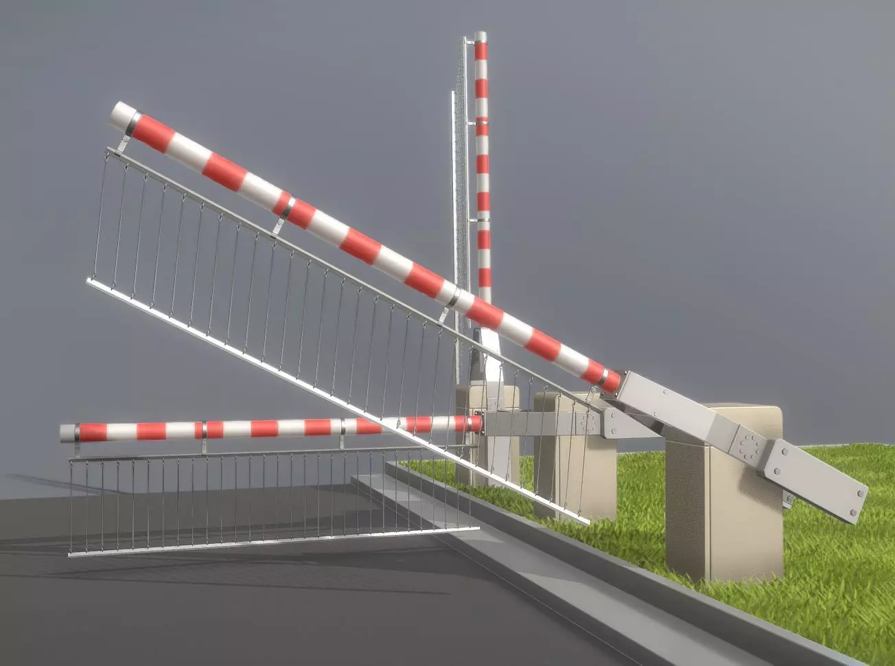 Railroad Barrier 3m High-Poly Version with Protective Grid 3D model_0