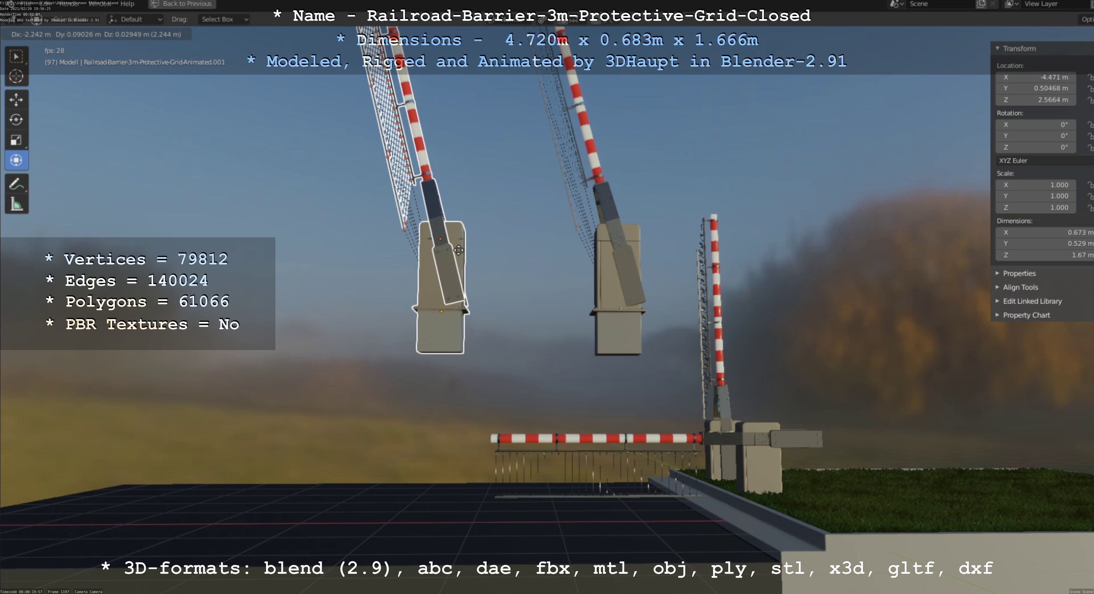 Railroad Barrier 3m High-Poly Version with Protective Grid 3D model_95