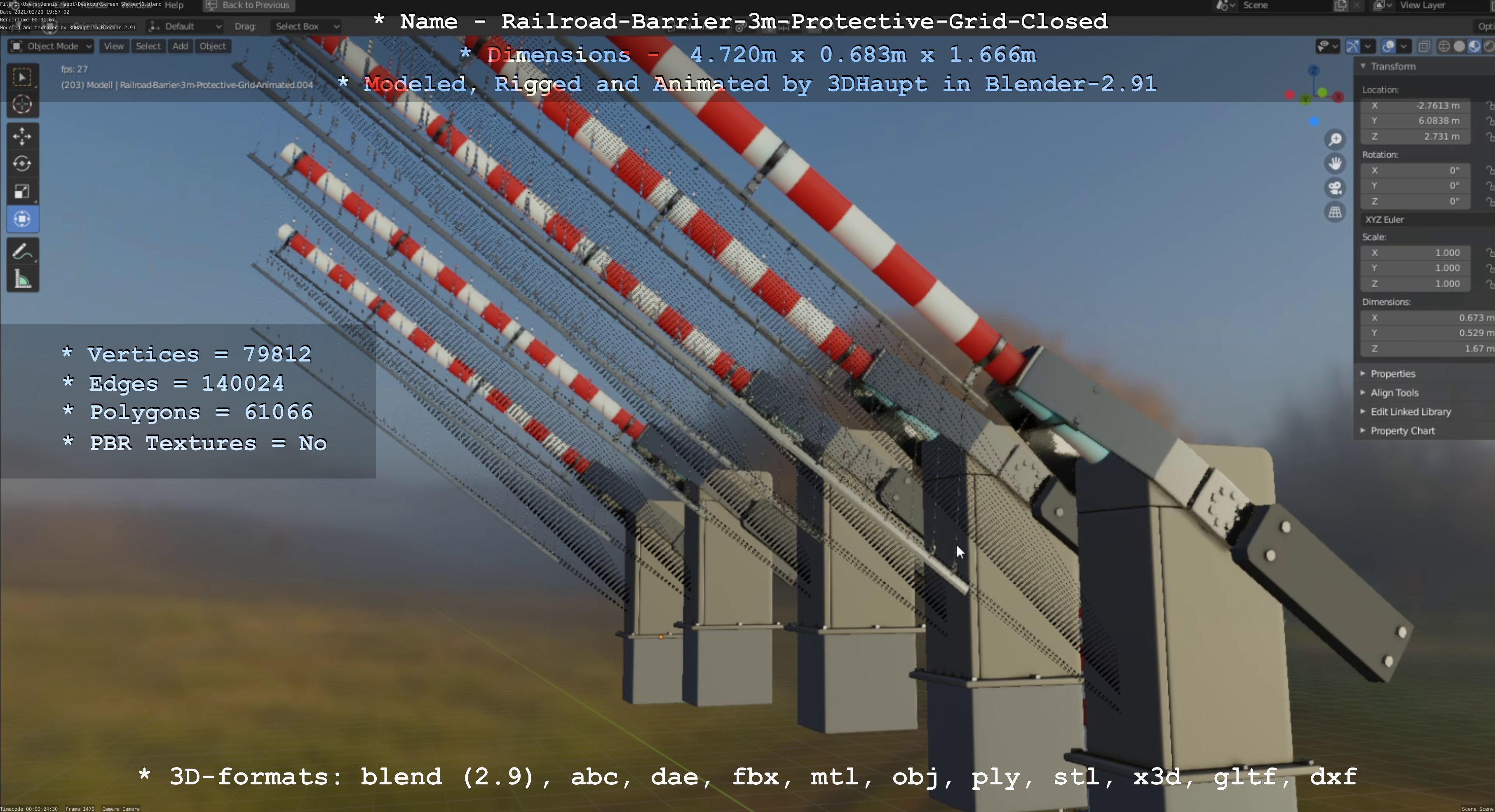 Railroad Barrier 3m High-Poly Version with Protective Grid 3D model_106