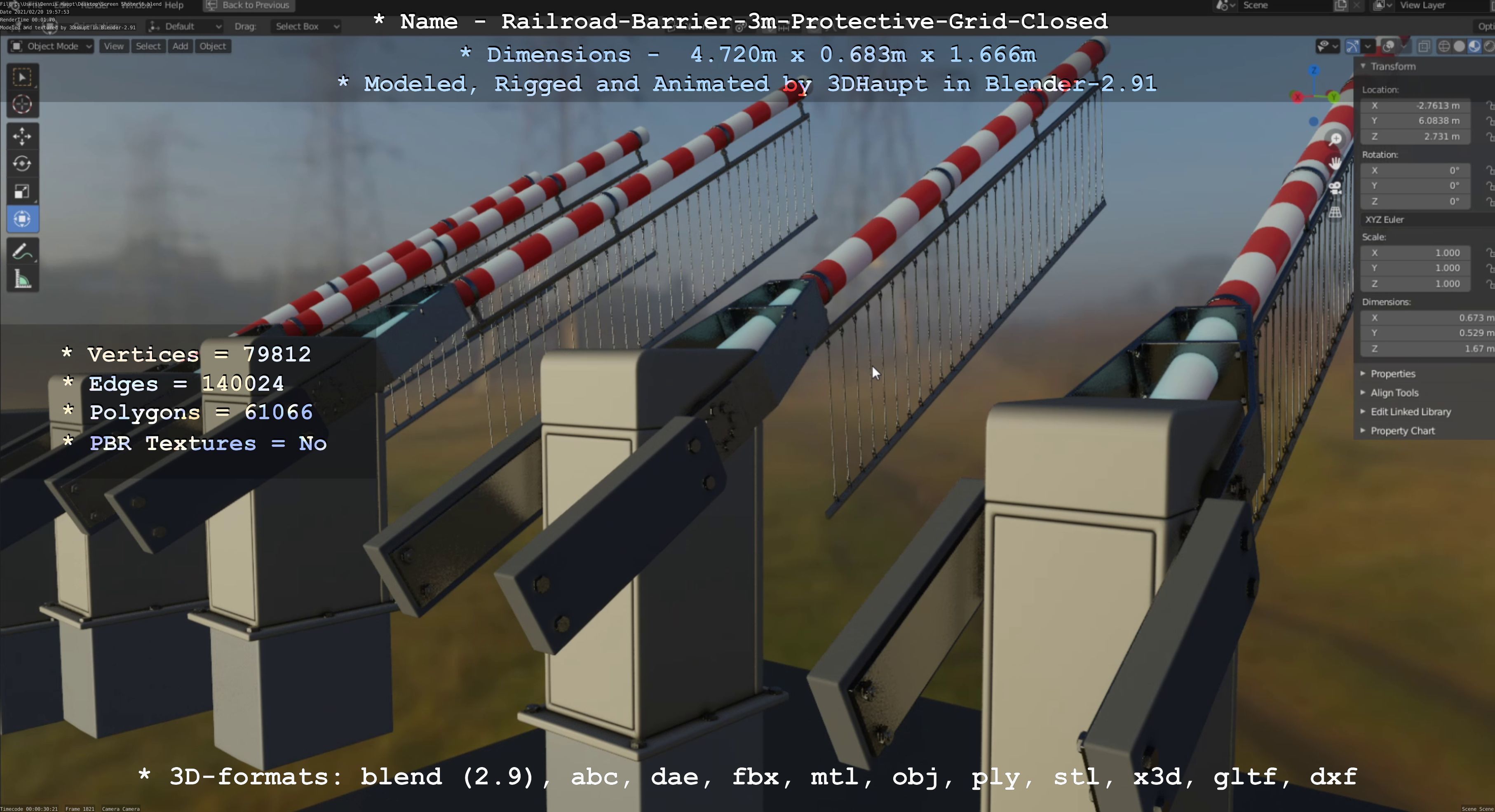 Railroad Barrier 3m High-Poly Version with Protective Grid 3D model_117