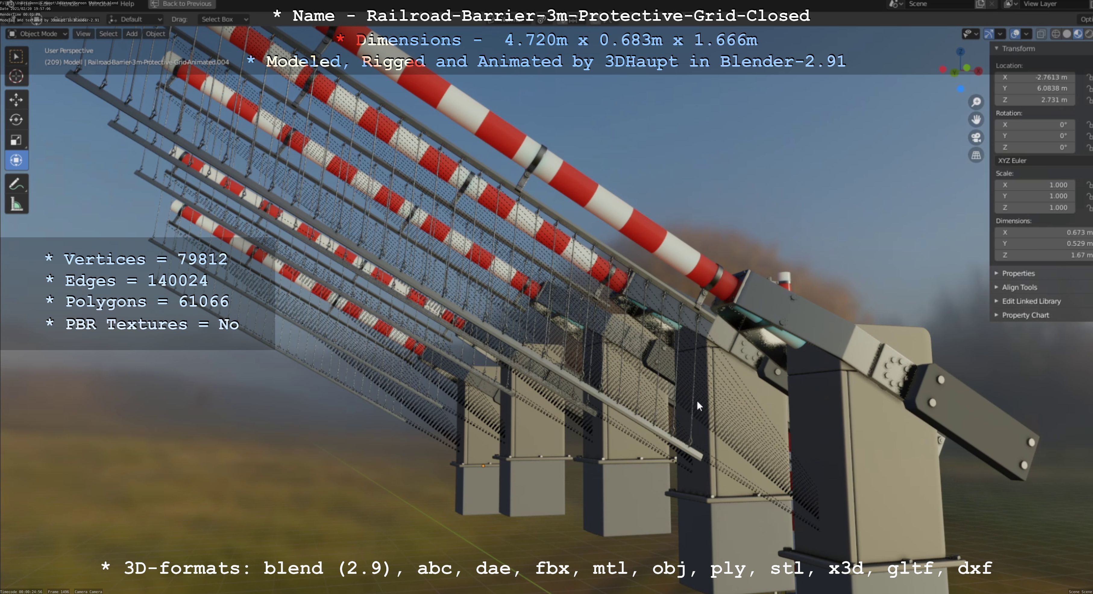 Railroad Barrier 3m High-Poly Version with Protective Grid 3D model_108