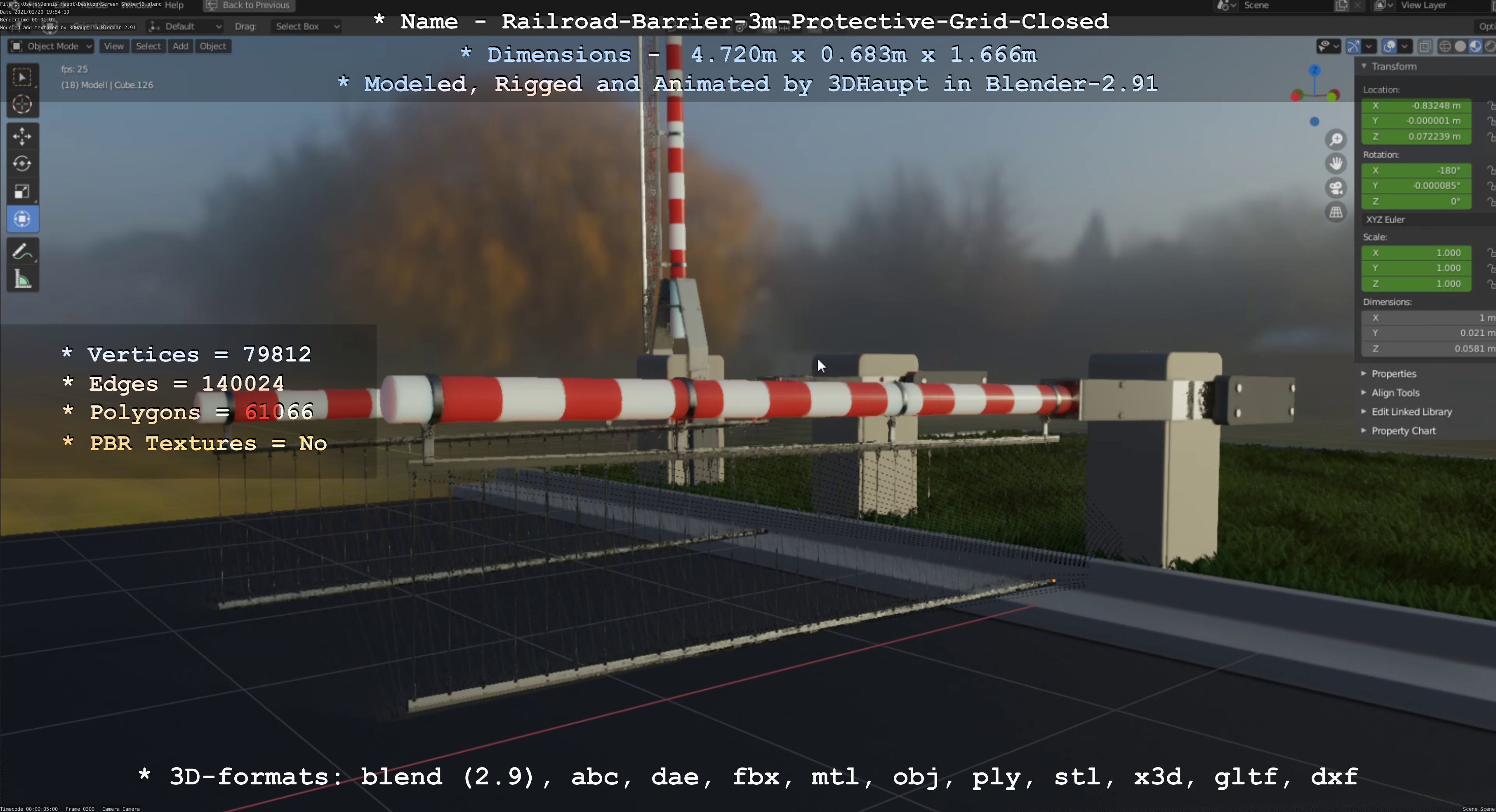 Railroad Barrier 3m High-Poly Version with Protective Grid 3D model_69