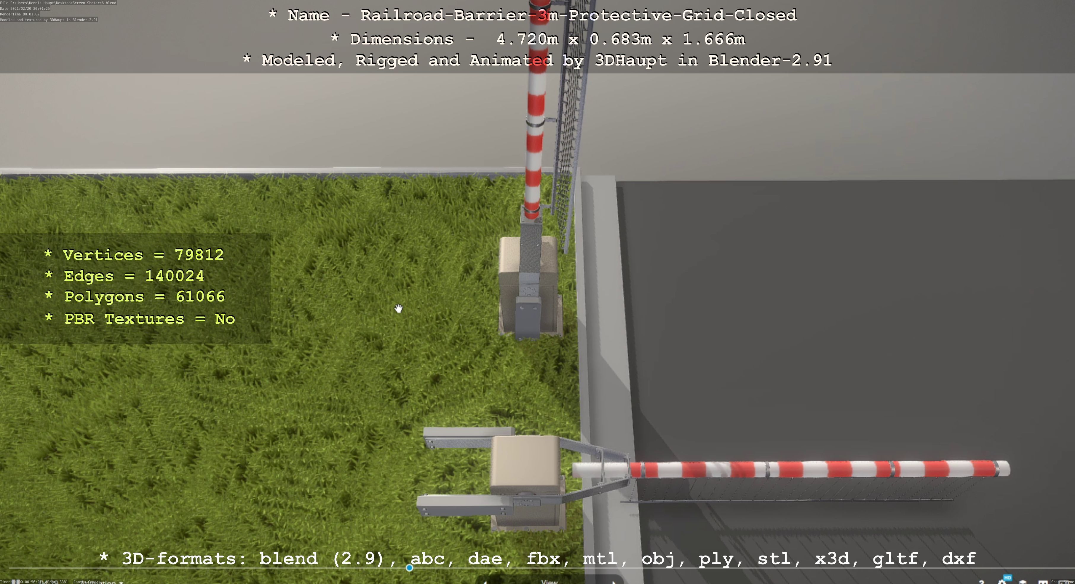 Railroad Barrier 3m High-Poly Version with Protective Grid 3D model_56