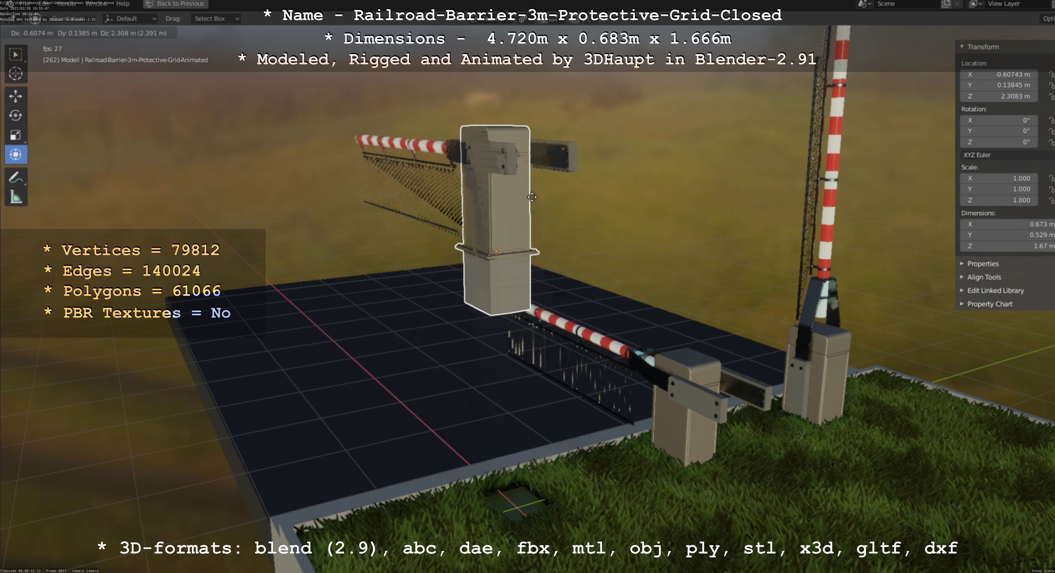 Railroad Barrier 3m High-Poly Version with Protective Grid 3D model_88