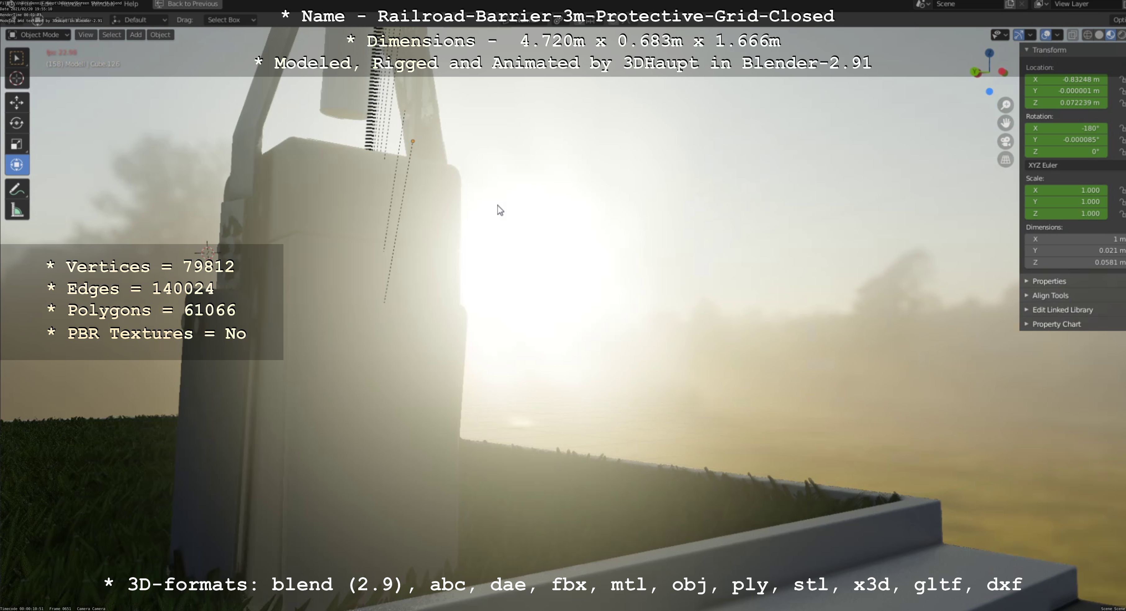 Railroad Barrier 3m High-Poly Version with Protective Grid 3D model_81