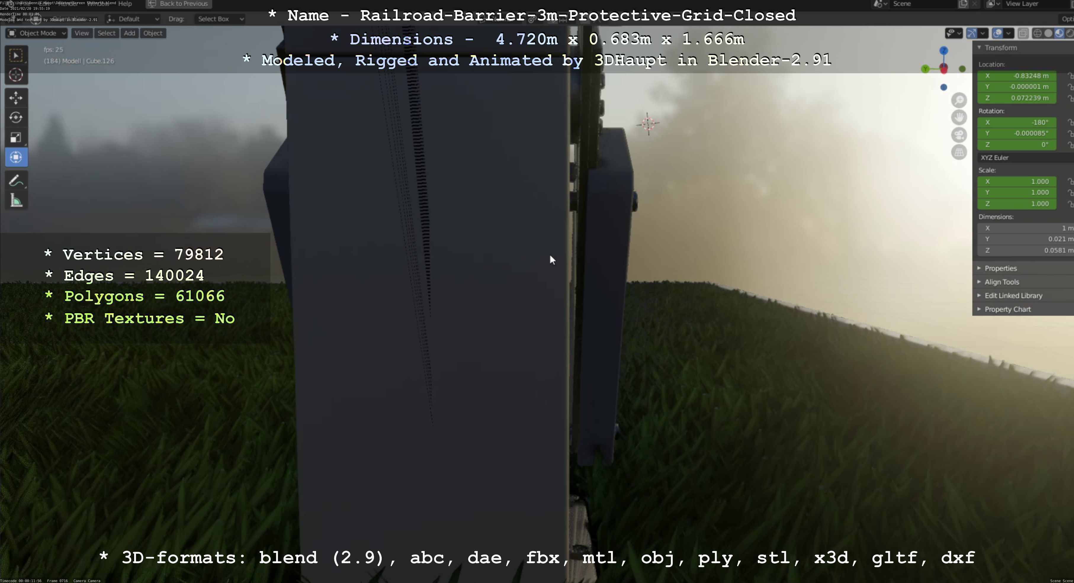 Railroad Barrier 3m High-Poly Version with Protective Grid 3D model_85