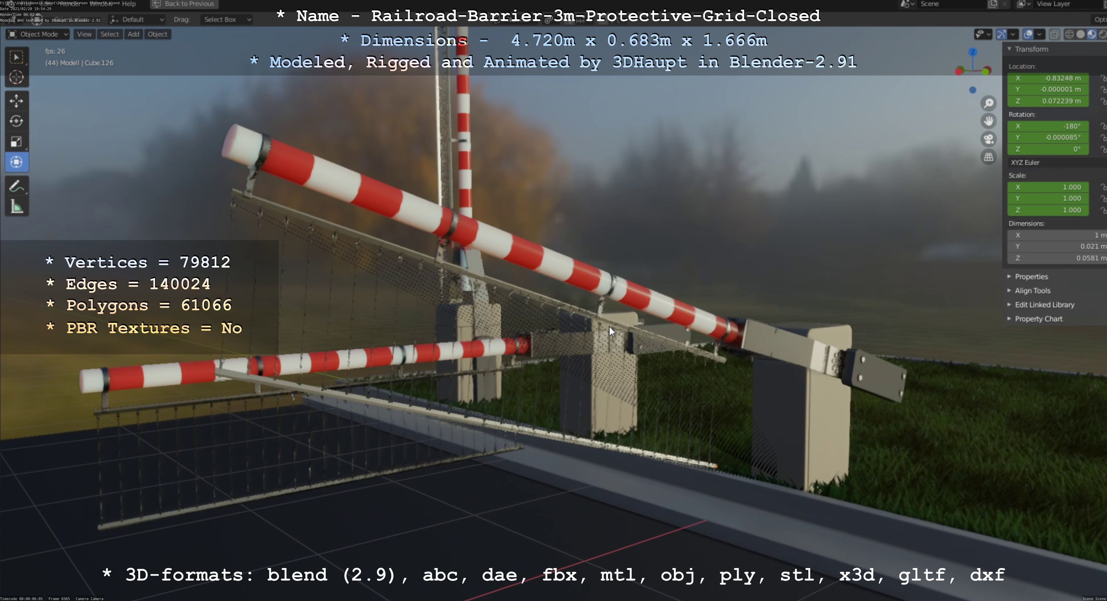 Railroad Barrier 3m High-Poly Version with Protective Grid 3D model_26