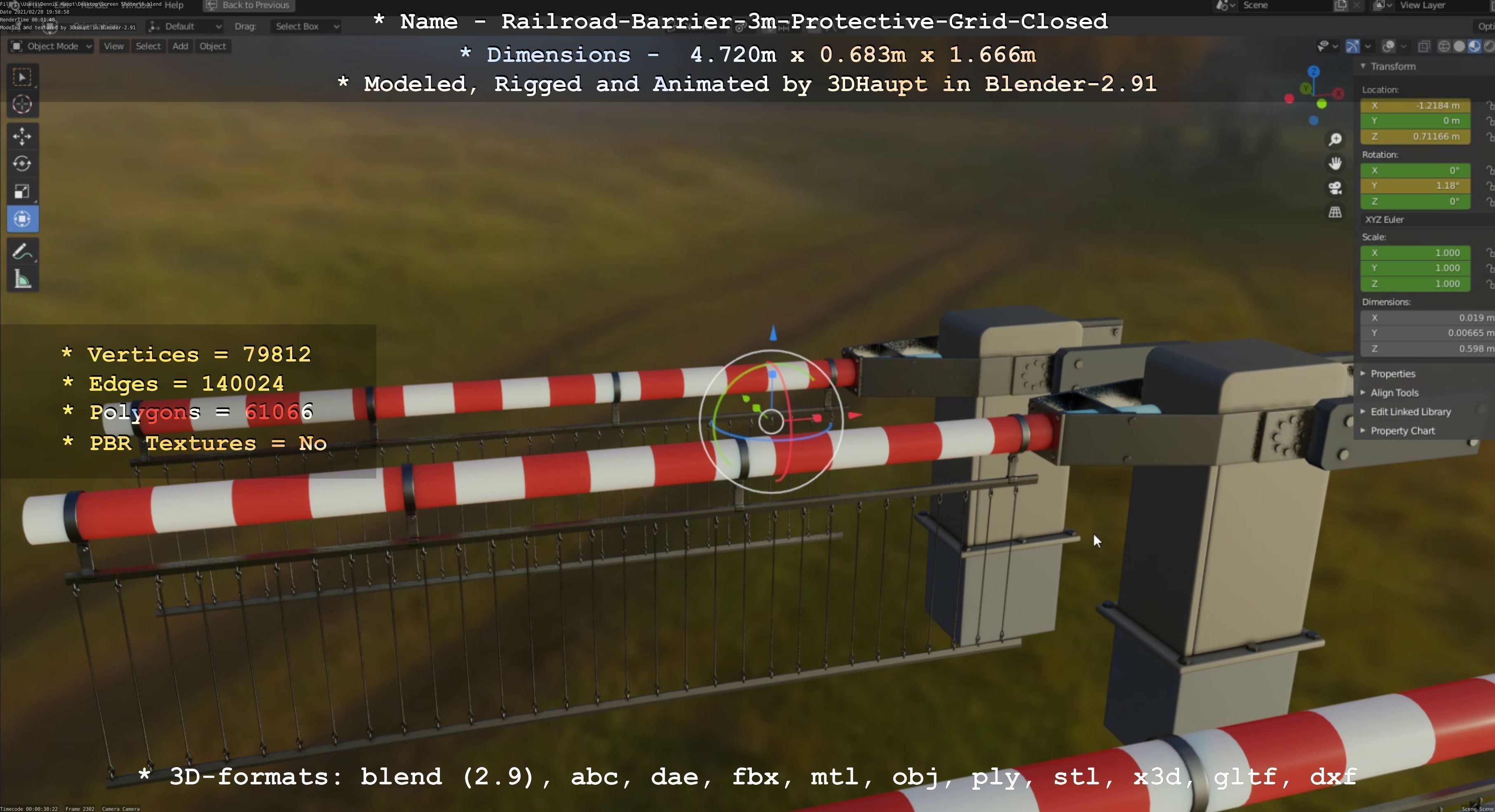 Railroad Barrier 3m High-Poly Version with Protective Grid 3D model_14