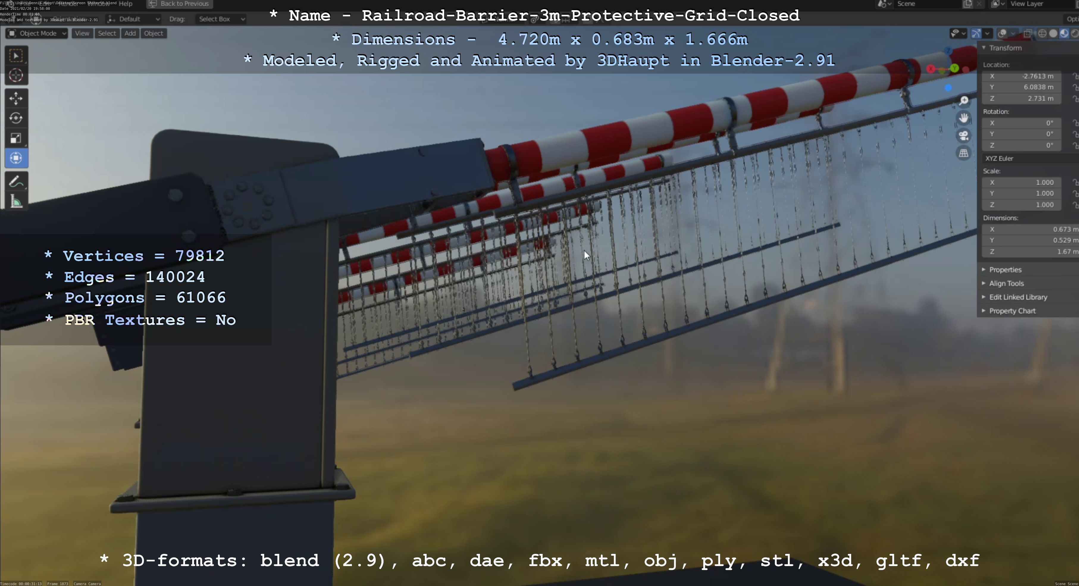 Railroad Barrier 3m High-Poly Version with Protective Grid 3D model_65