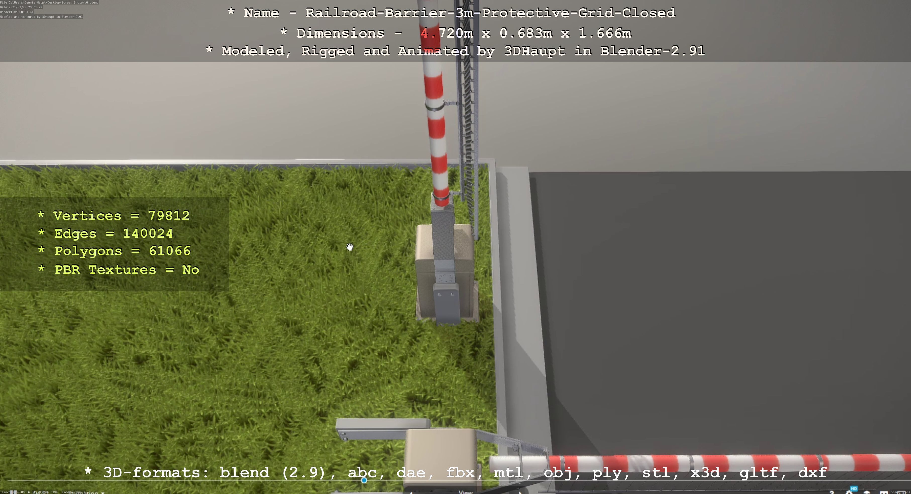 Railroad Barrier 3m High-Poly Version with Protective Grid 3D model_57