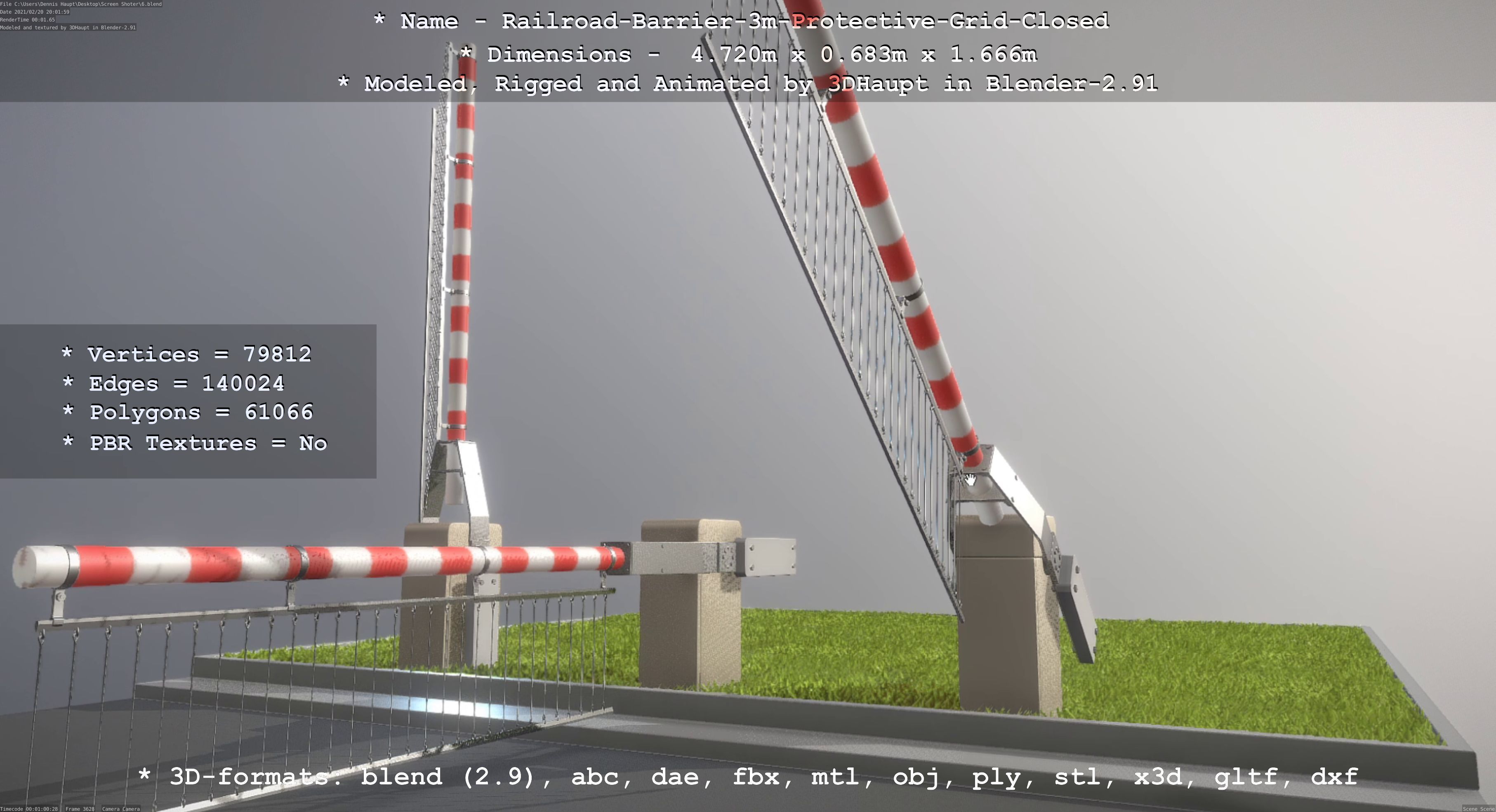 Railroad Barrier 3m High-Poly Version with Protective Grid 3D model_66