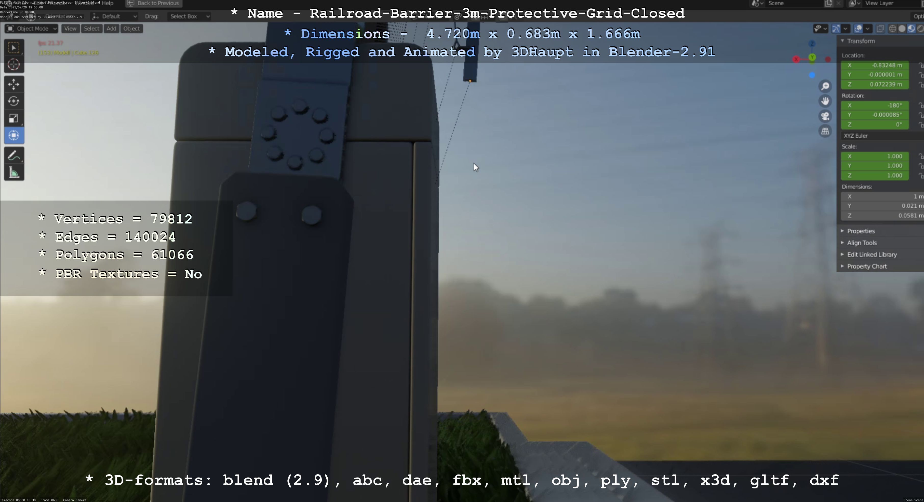 Railroad Barrier 3m High-Poly Version with Protective Grid 3D model_80