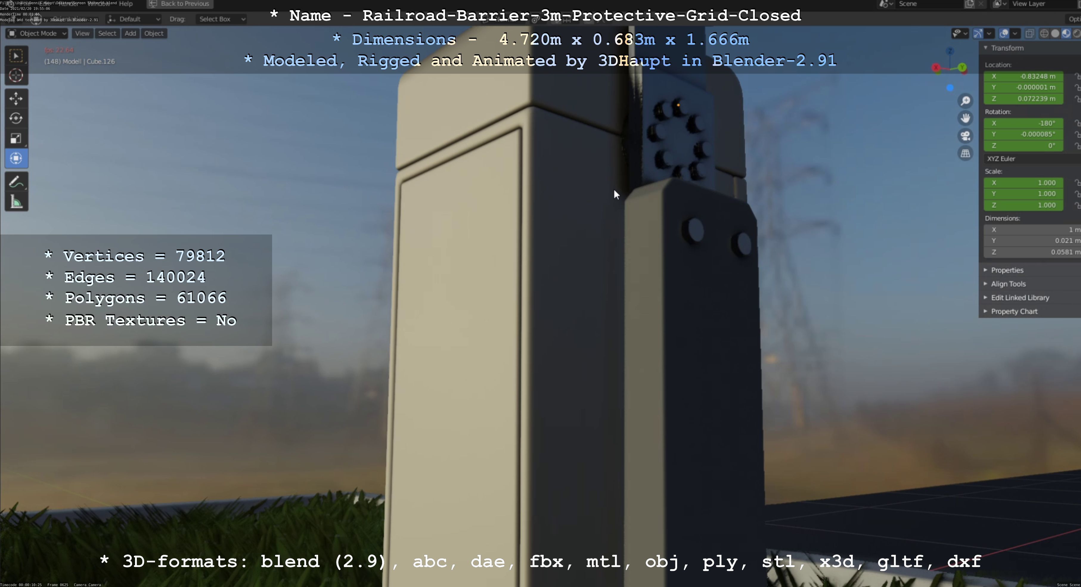 Railroad Barrier 3m High-Poly Version with Protective Grid 3D model_79