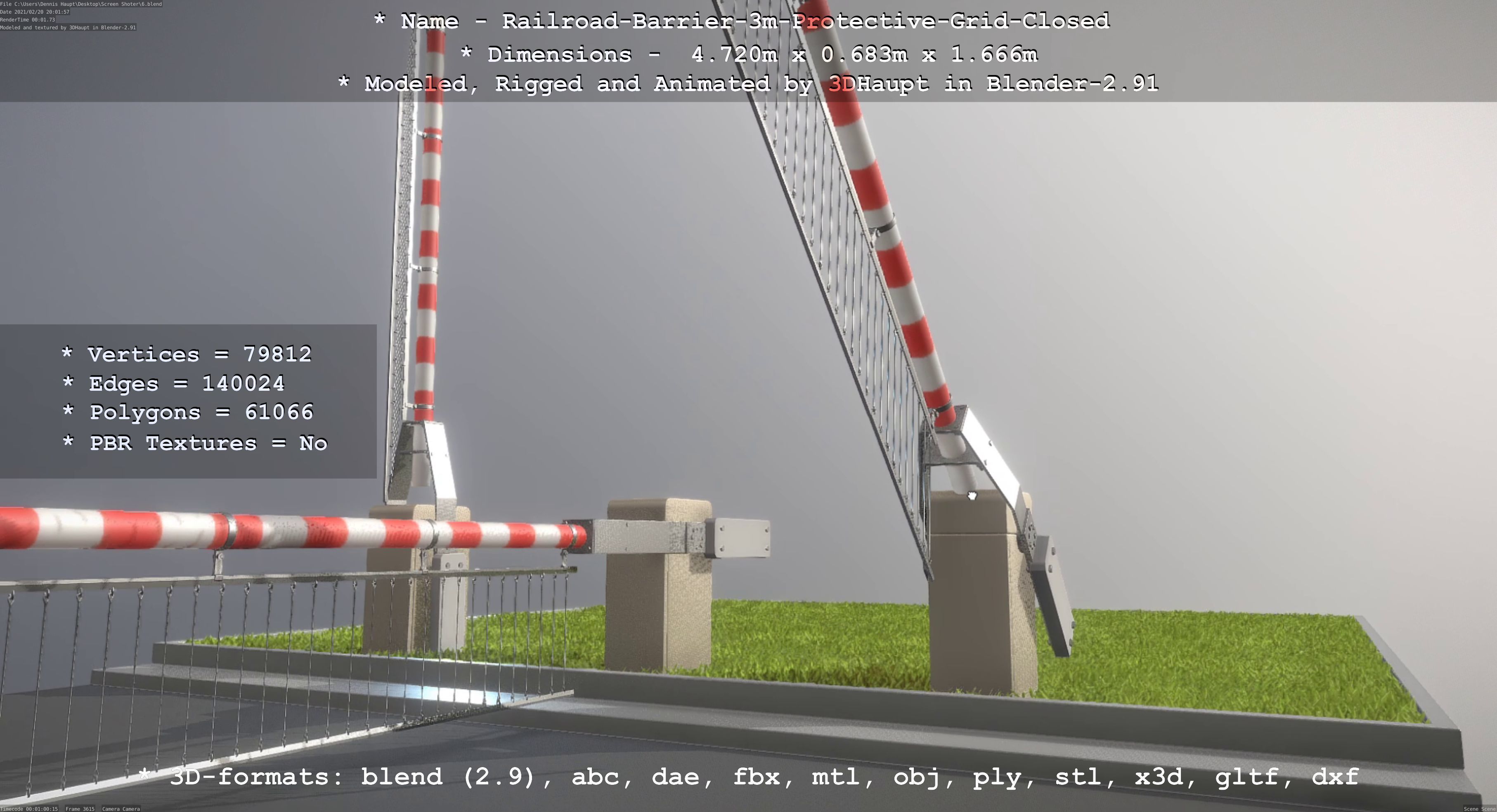 Railroad Barrier 3m High-Poly Version with Protective Grid 3D model_64