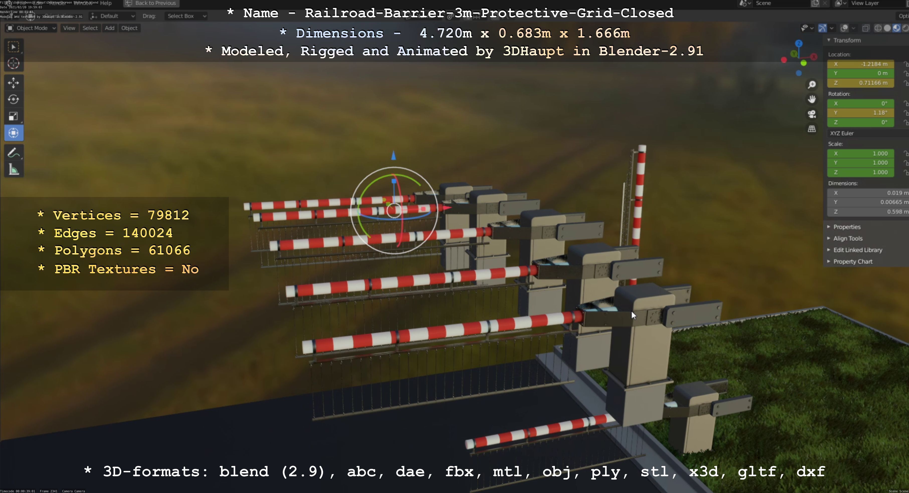 Railroad Barrier 3m High-Poly Version with Protective Grid 3D model_37