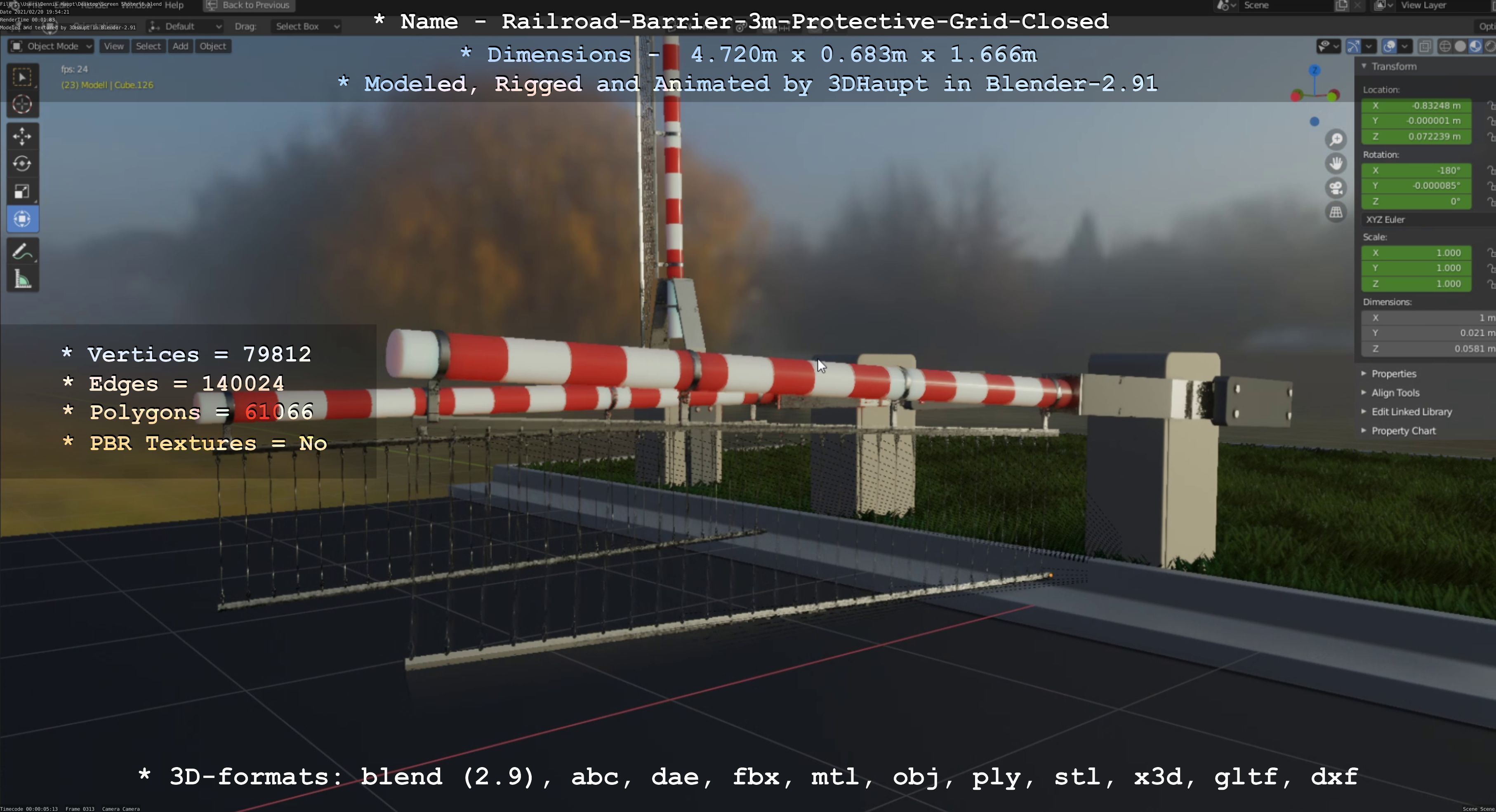 Railroad Barrier 3m High-Poly Version with Protective Grid 3D model_70