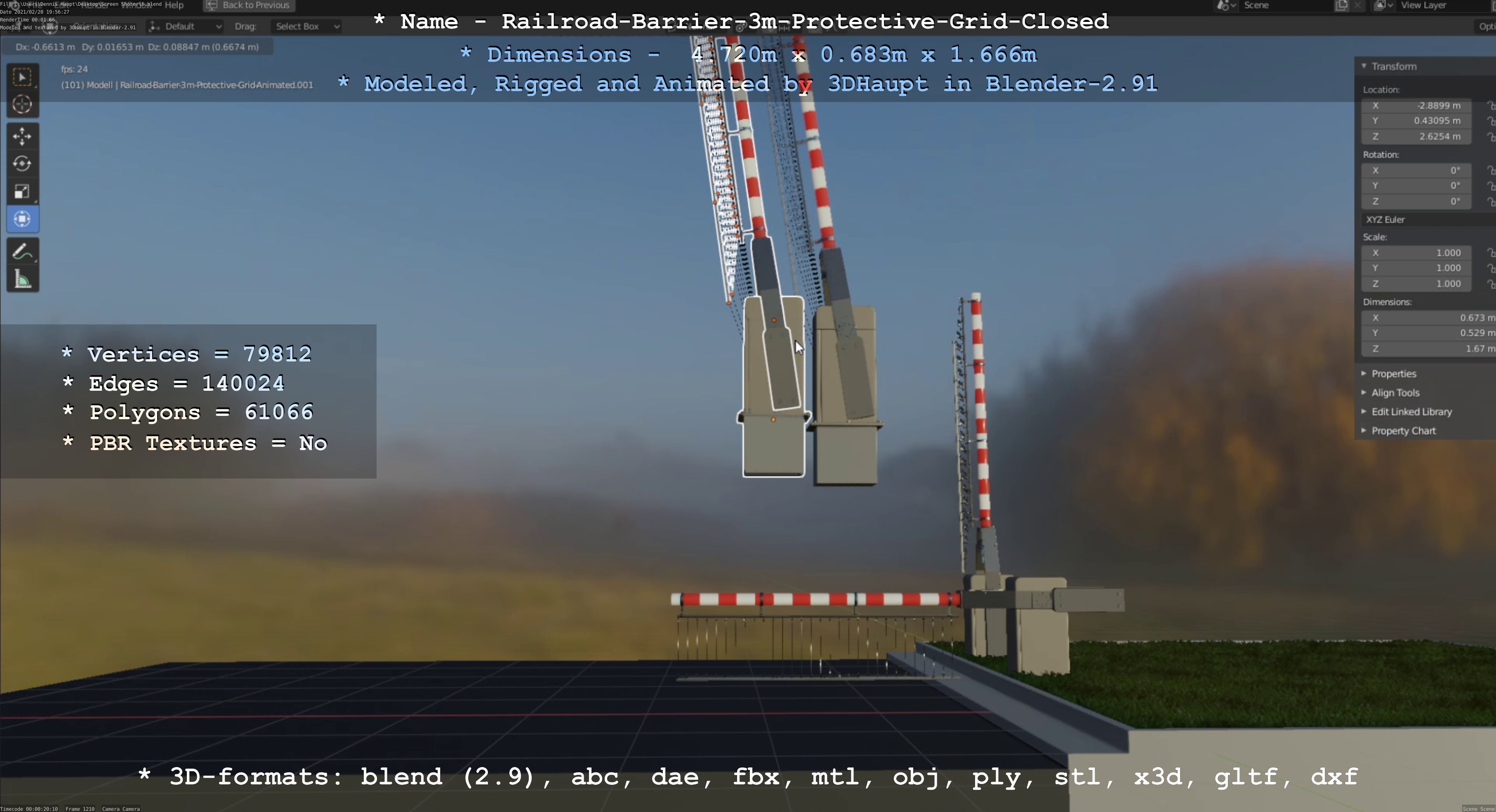 Railroad Barrier 3m High-Poly Version with Protective Grid 3D model_96