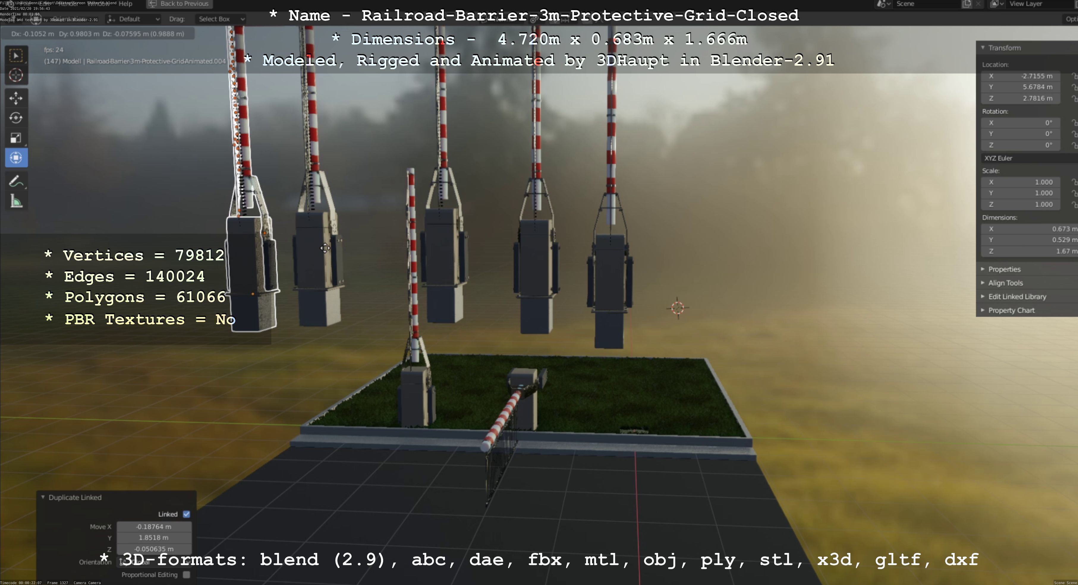Railroad Barrier 3m High-Poly Version with Protective Grid 3D model_105