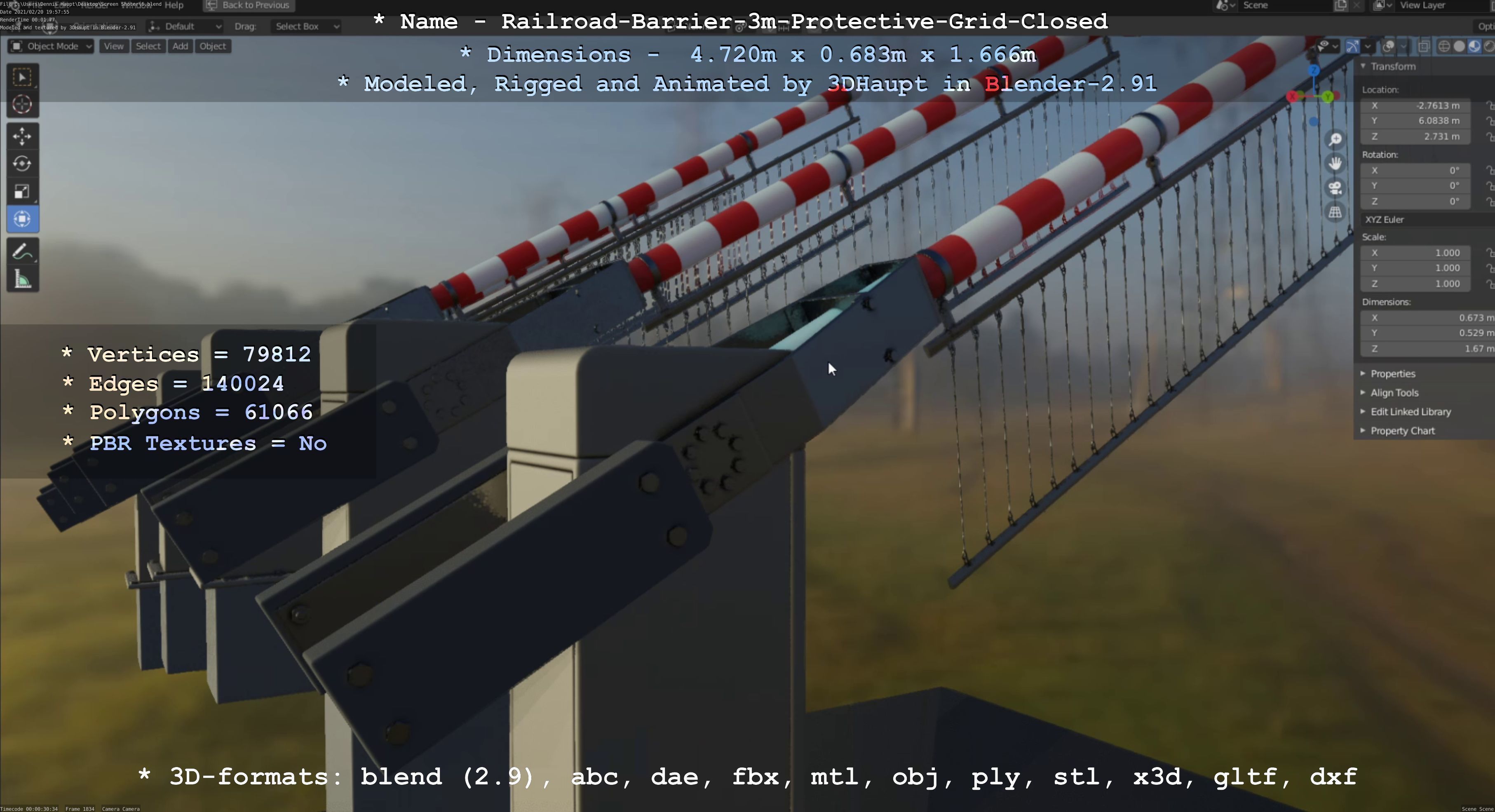 Railroad Barrier 3m High-Poly Version with Protective Grid 3D model_32