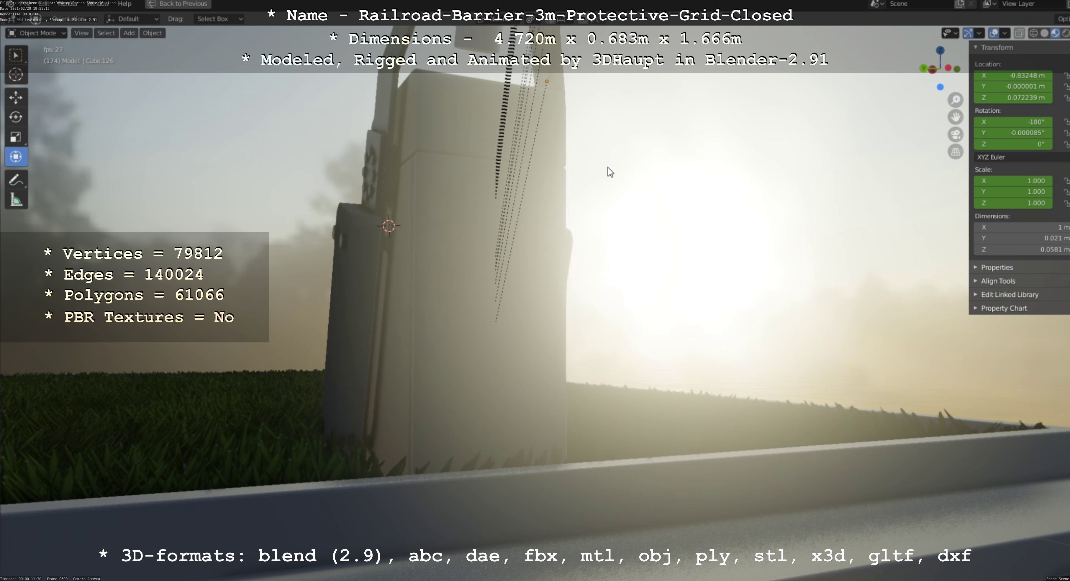 Railroad Barrier 3m High-Poly Version with Protective Grid 3D model_83