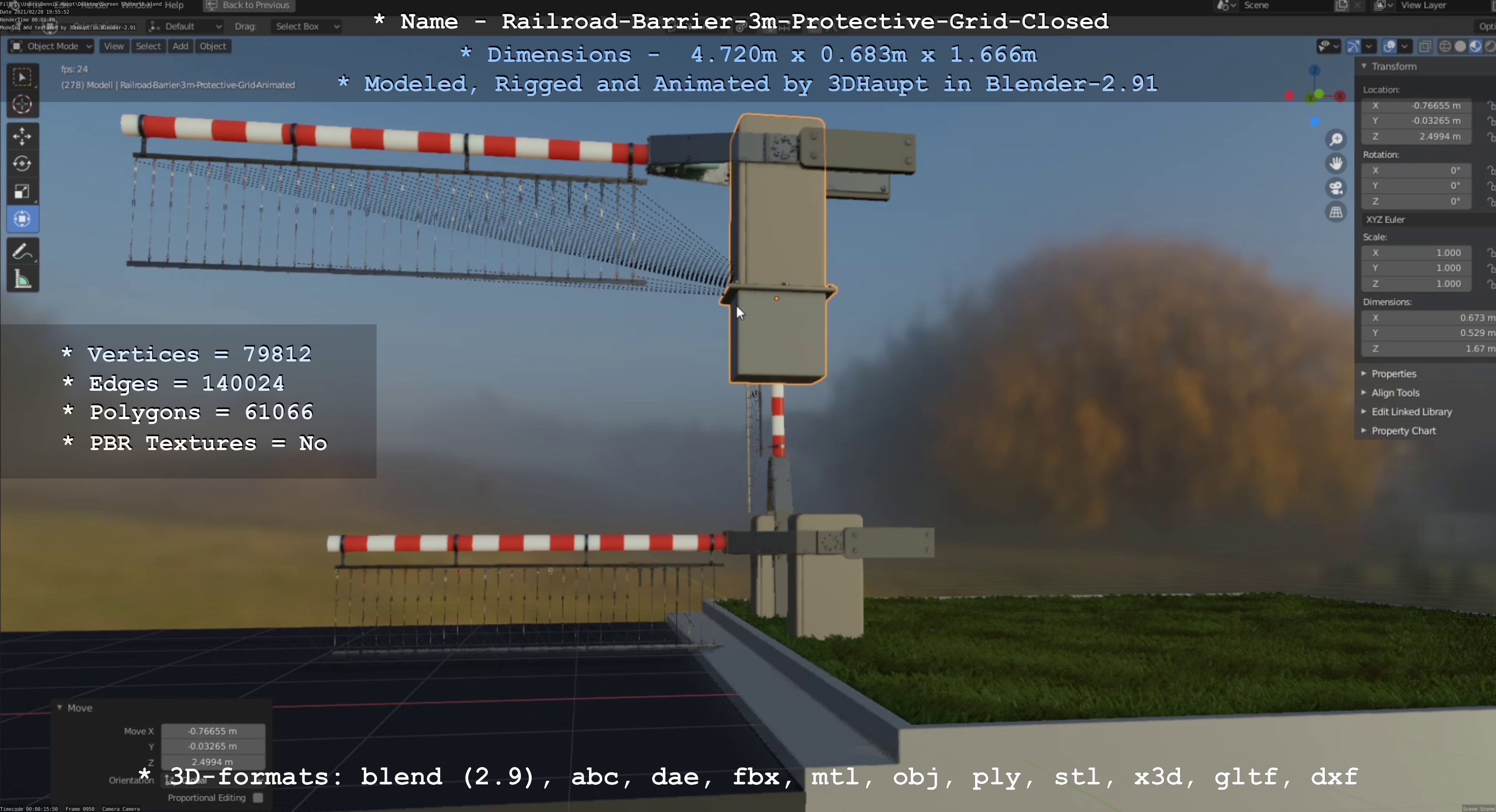 Railroad Barrier 3m High-Poly Version with Protective Grid 3D model_91