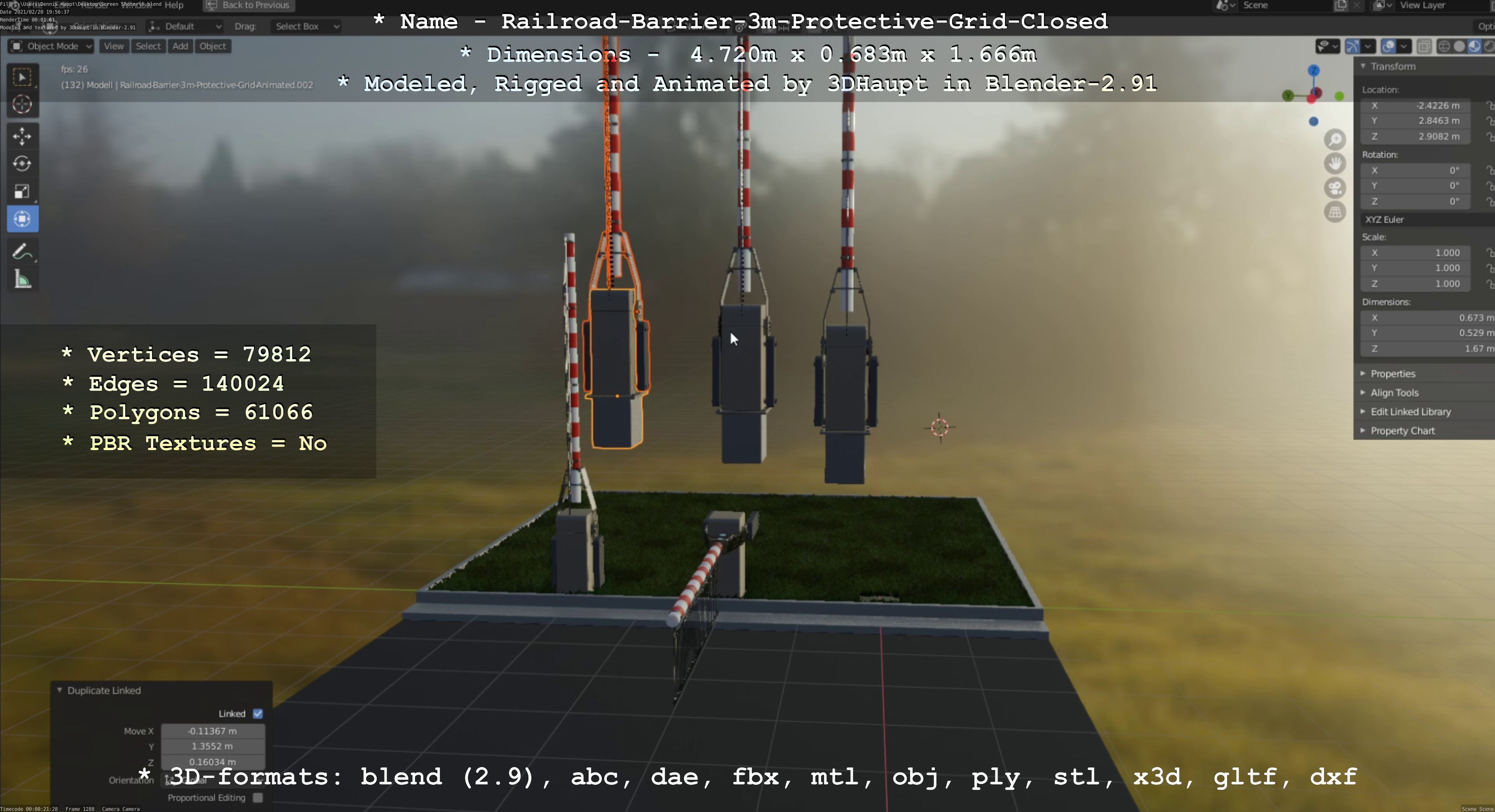 Railroad Barrier 3m High-Poly Version with Protective Grid 3D model_103