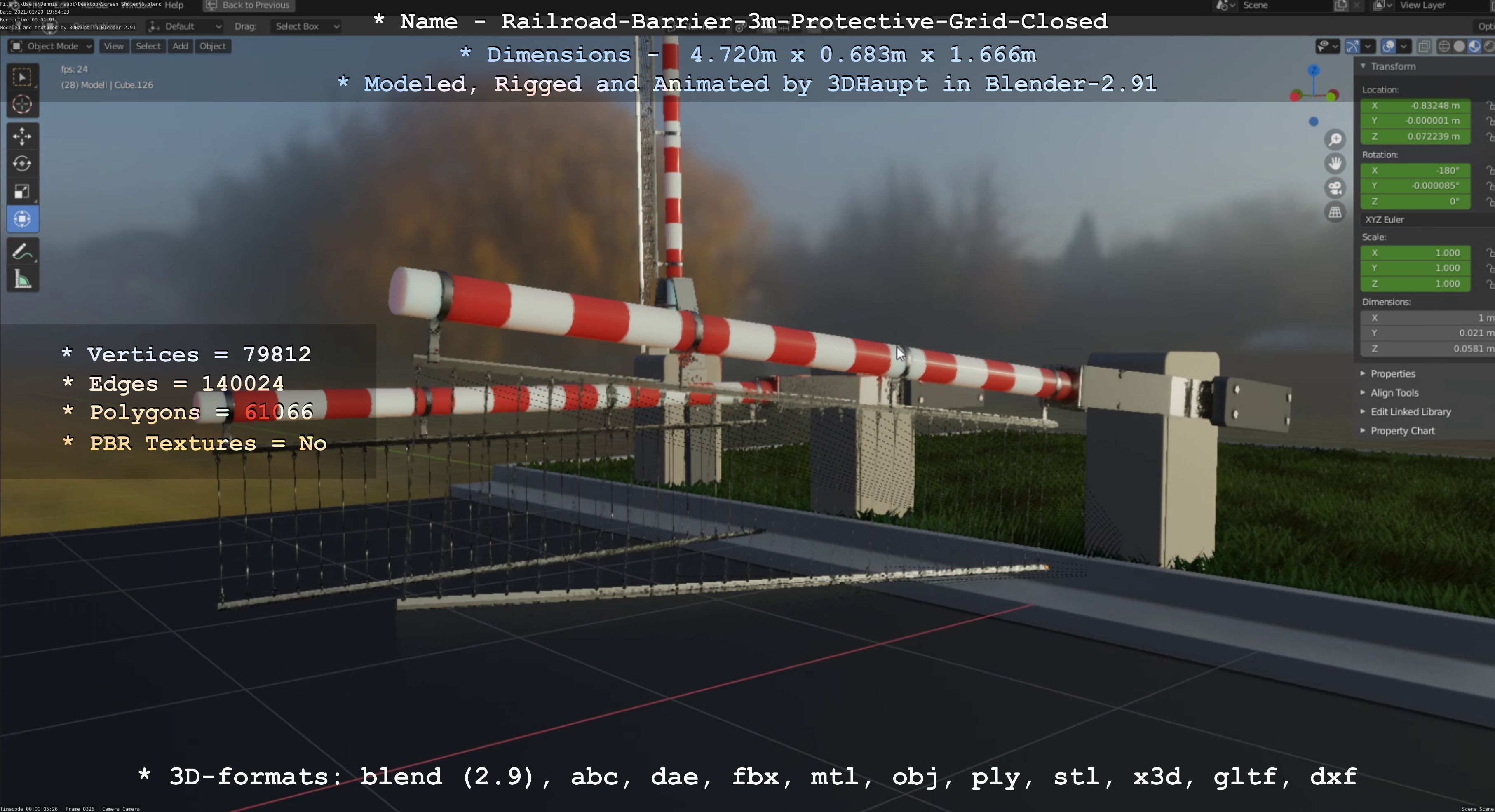 Railroad Barrier 3m High-Poly Version with Protective Grid 3D model_71