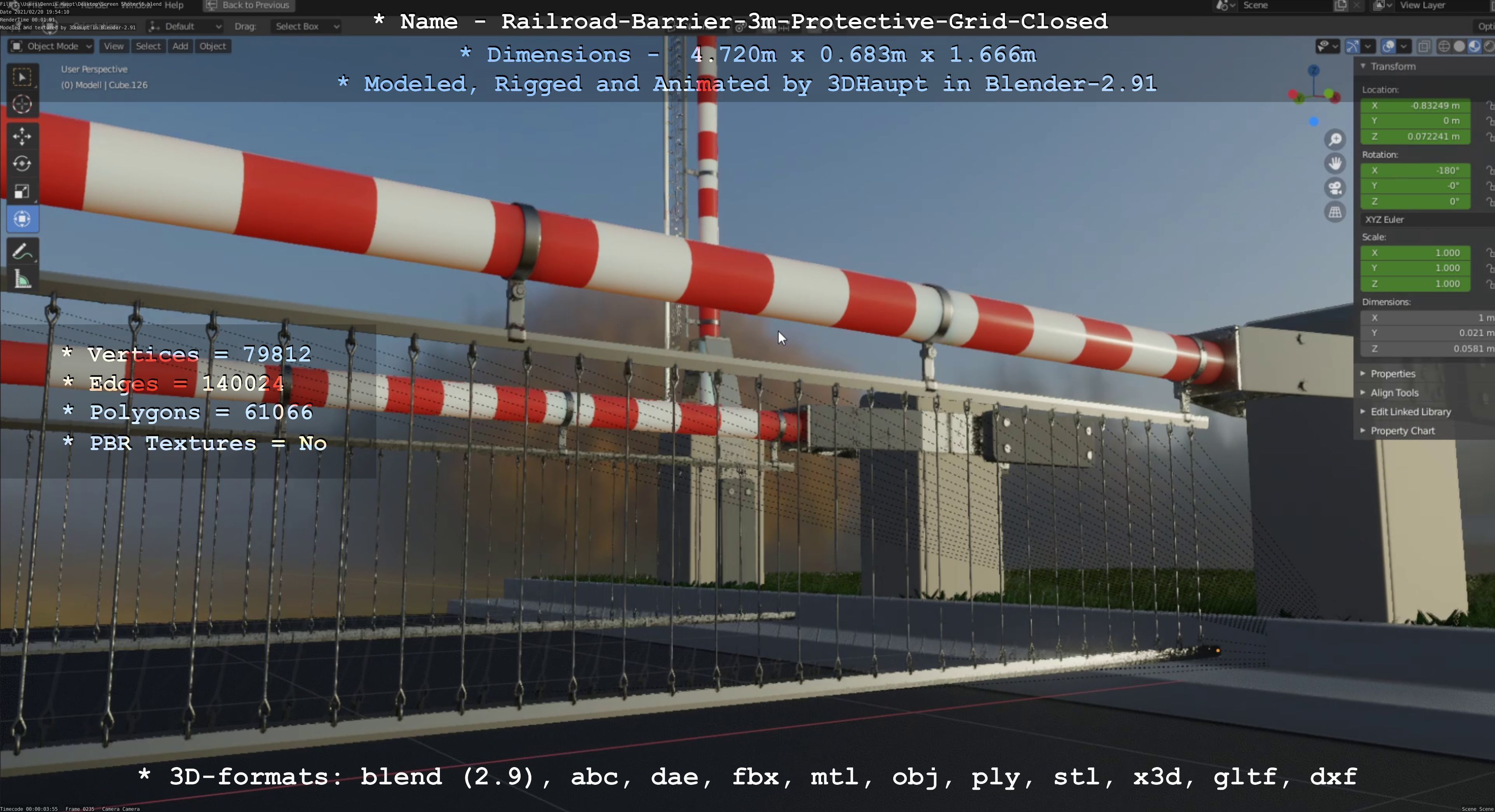 Railroad Barrier 3m High-Poly Version with Protective Grid 3D model_2