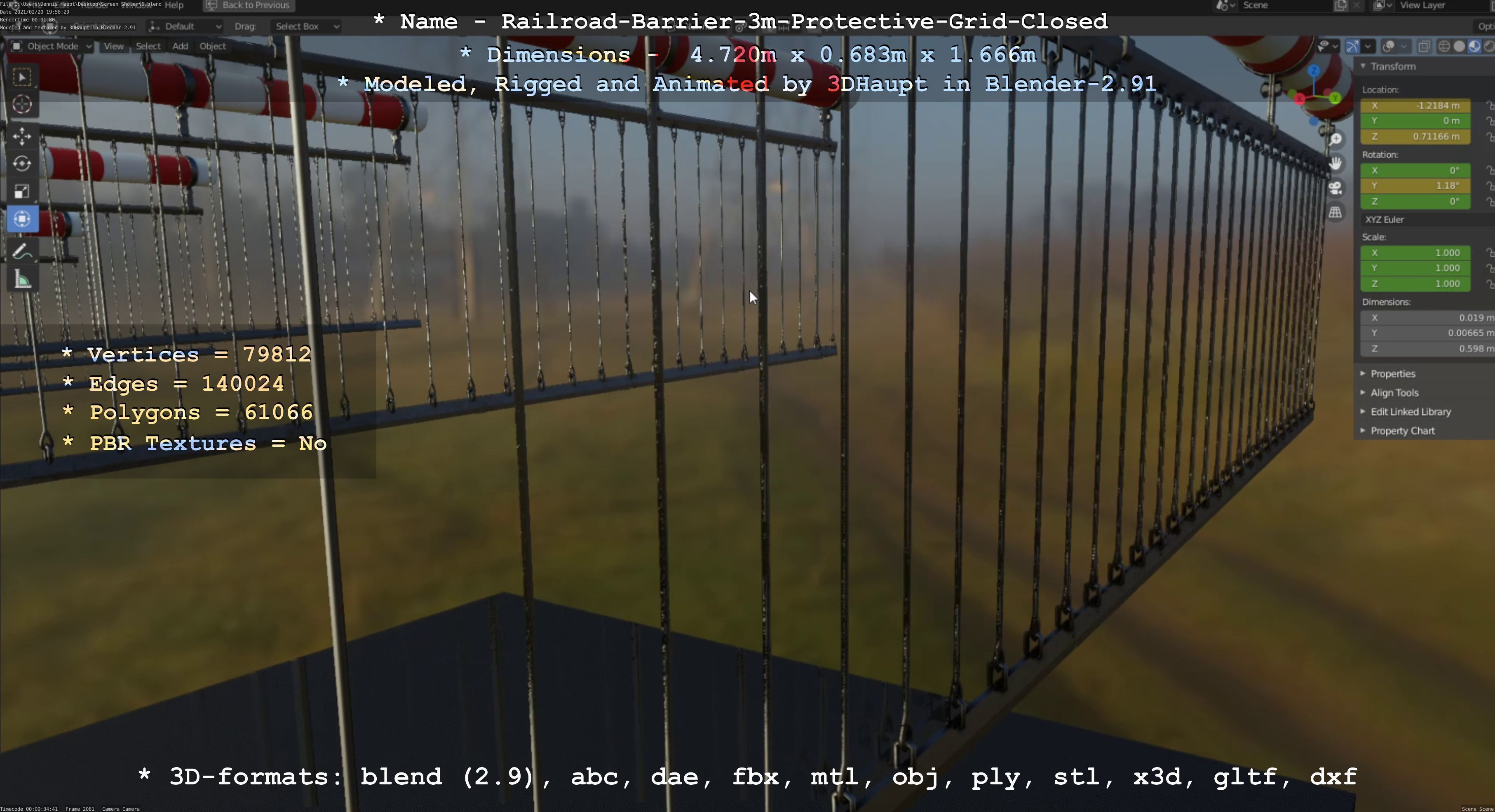 Railroad Barrier 3m High-Poly Version with Protective Grid 3D model_118