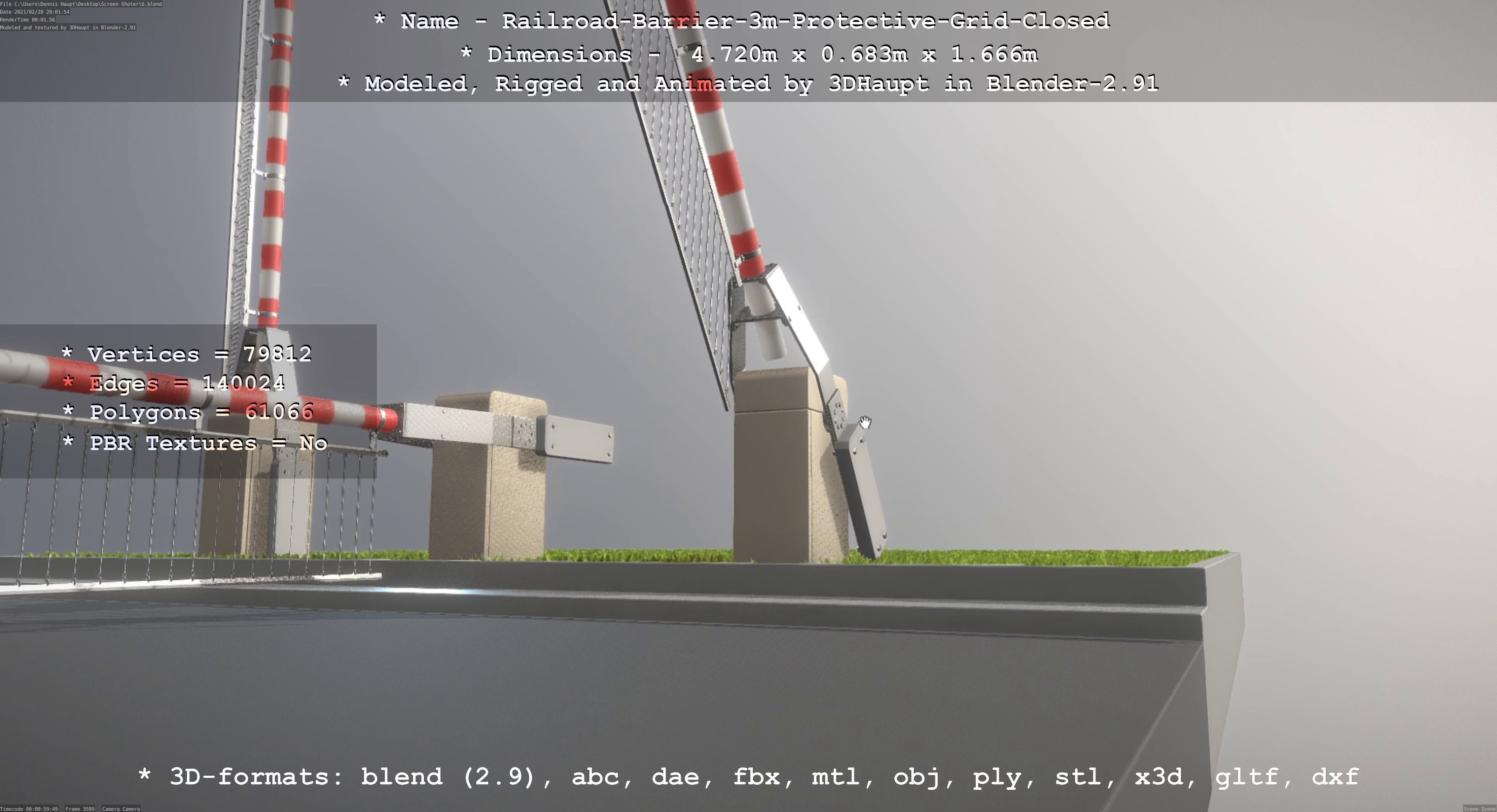 Railroad Barrier 3m High-Poly Version with Protective Grid 3D model_62