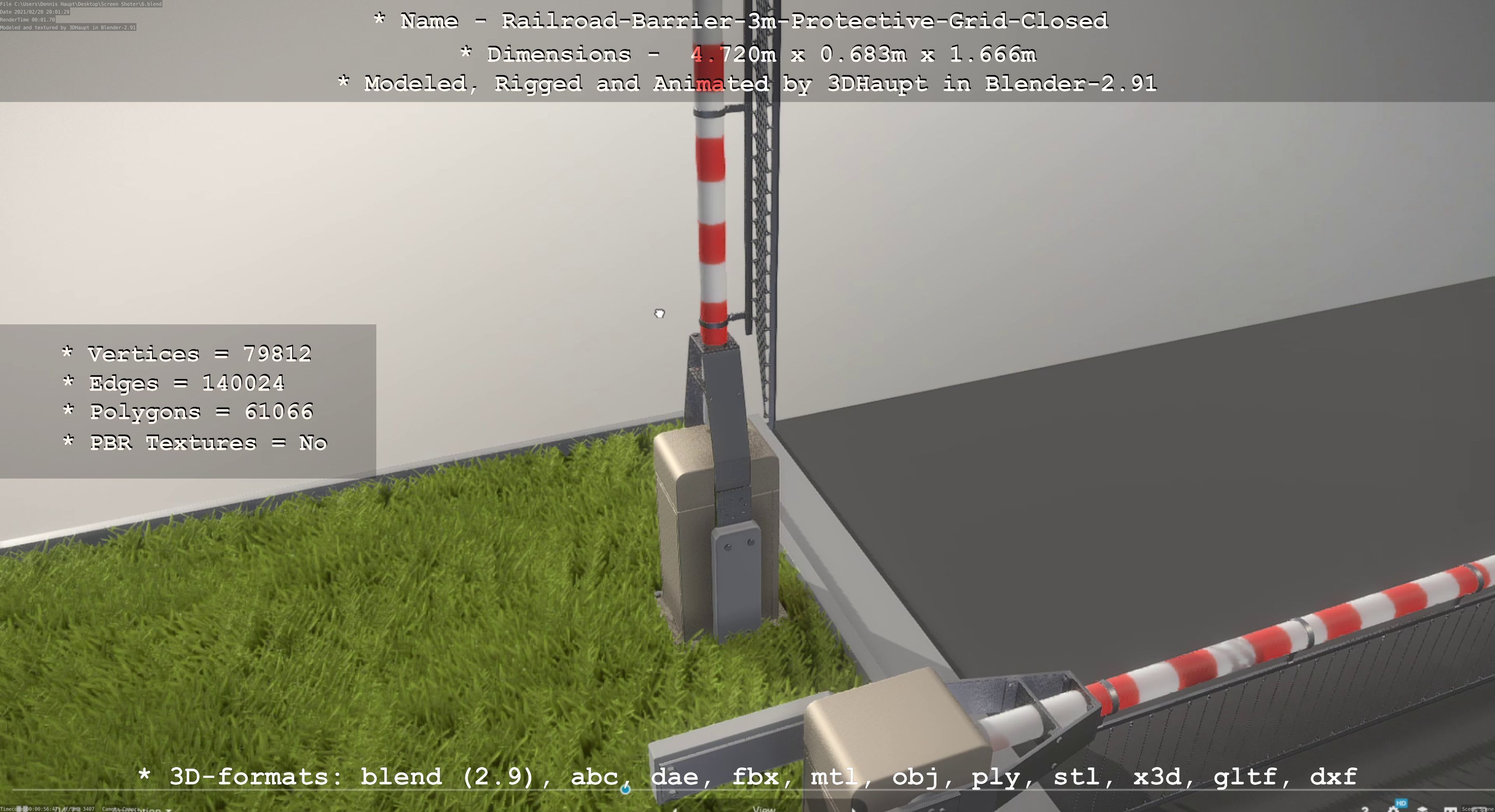 Railroad Barrier 3m High-Poly Version with Protective Grid 3D model_58
