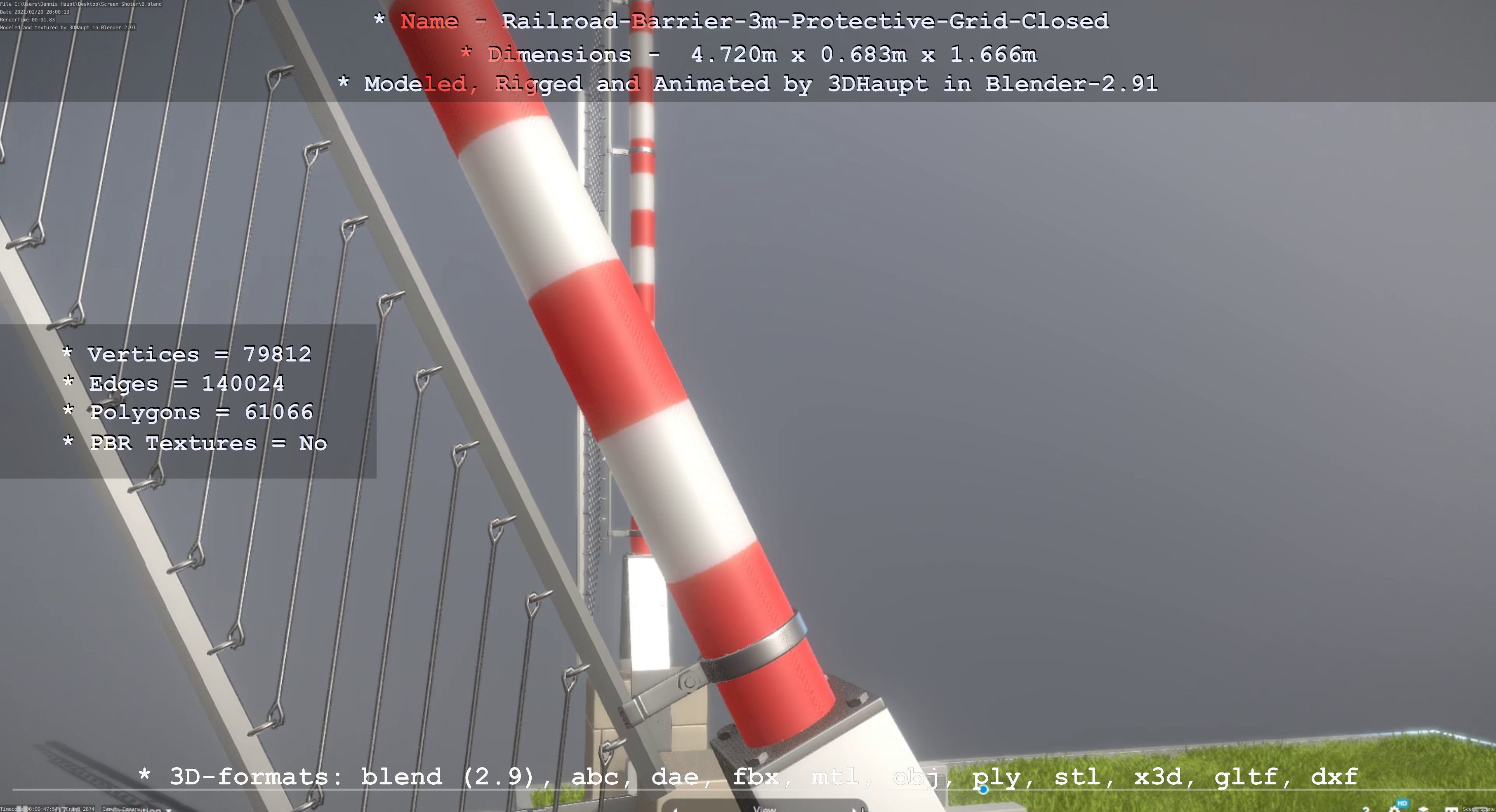 Railroad Barrier 3m High-Poly Version with Protective Grid 3D model_50