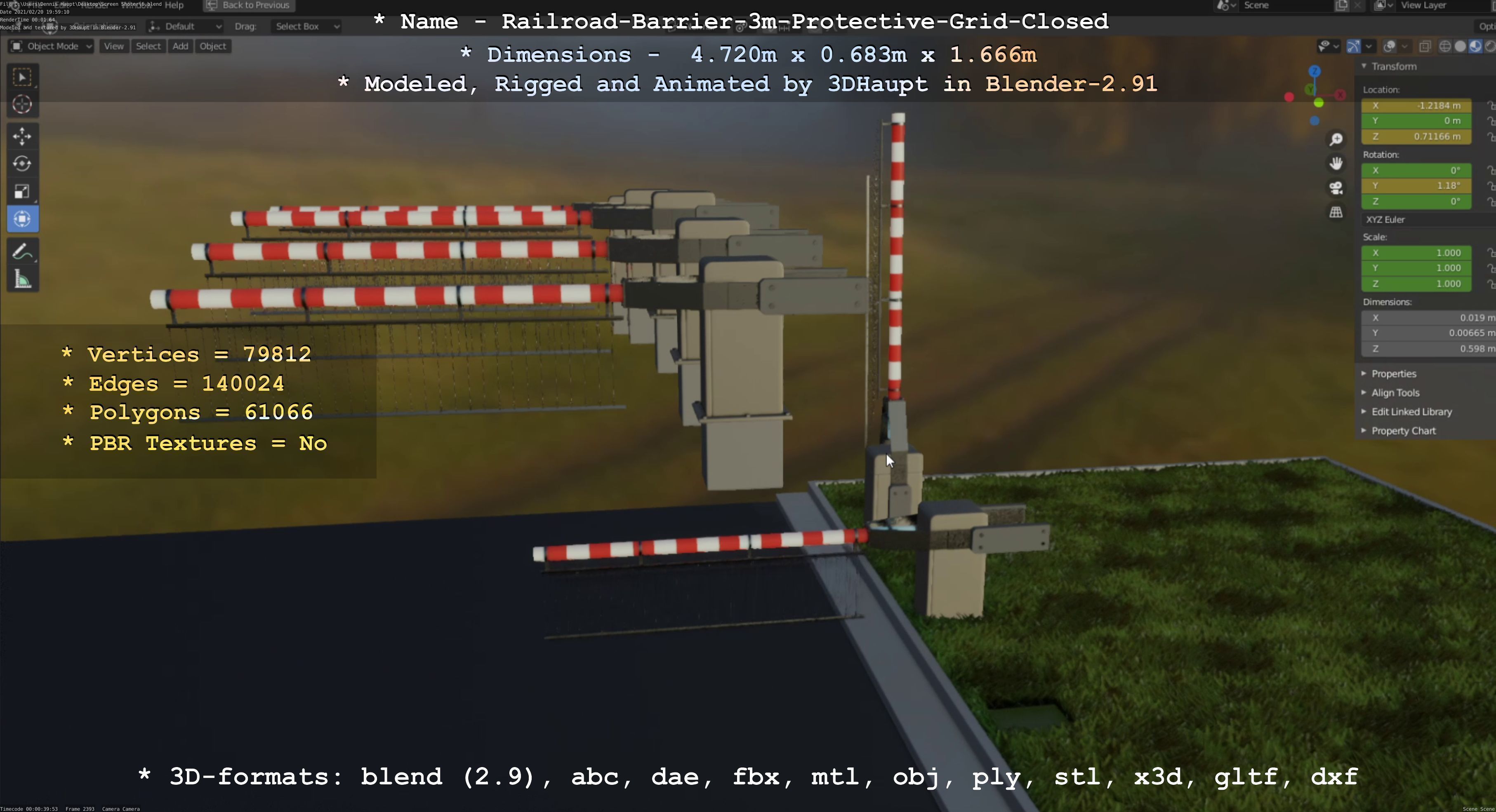 Railroad Barrier 3m High-Poly Version with Protective Grid 3D model_41