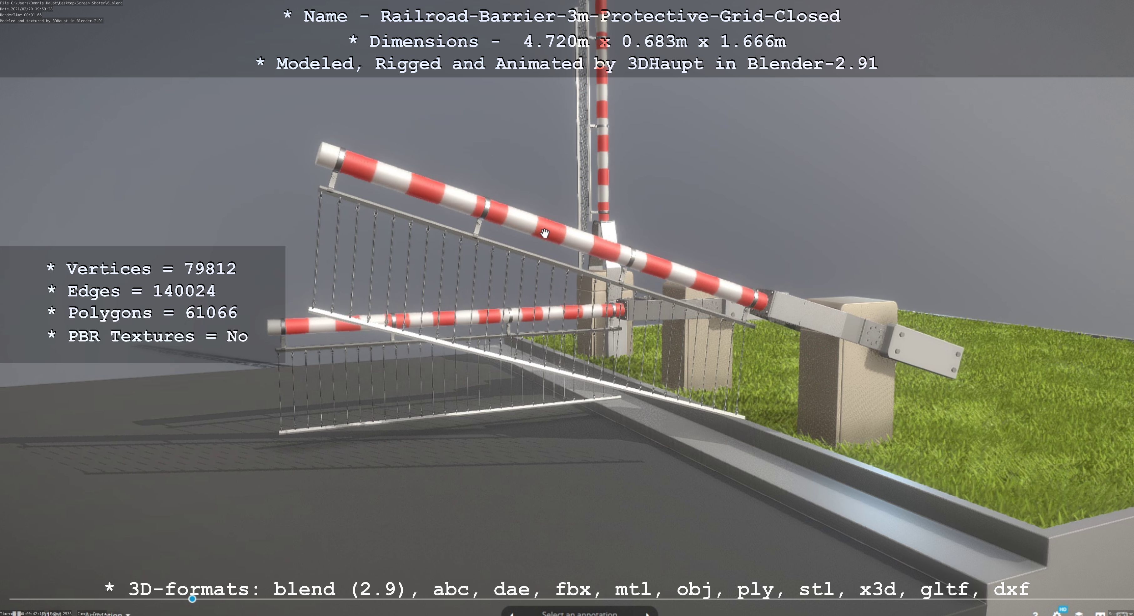 Railroad Barrier 3m High-Poly Version with Protective Grid 3D model_44
