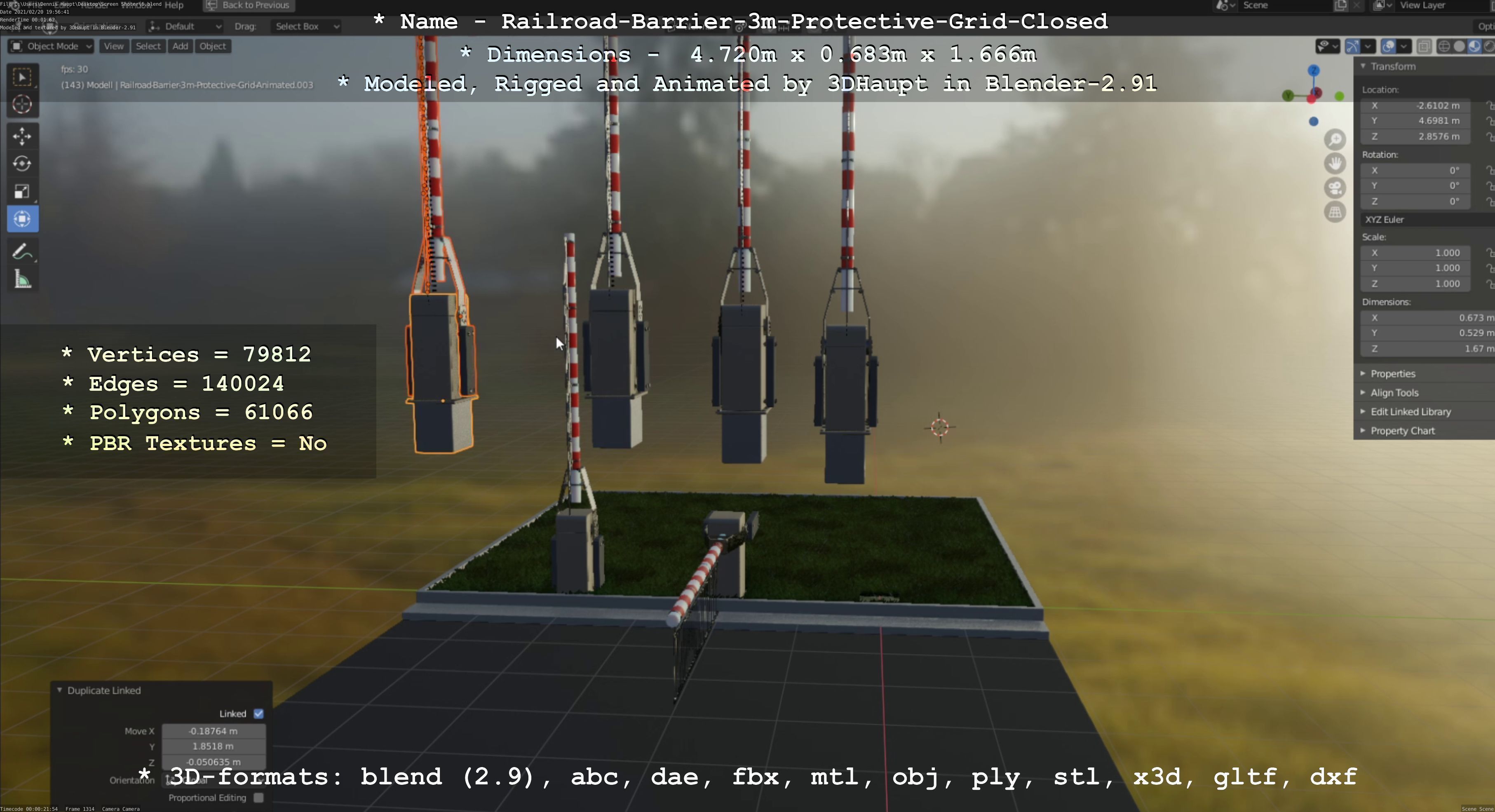Railroad Barrier 3m High-Poly Version with Protective Grid 3D model_6