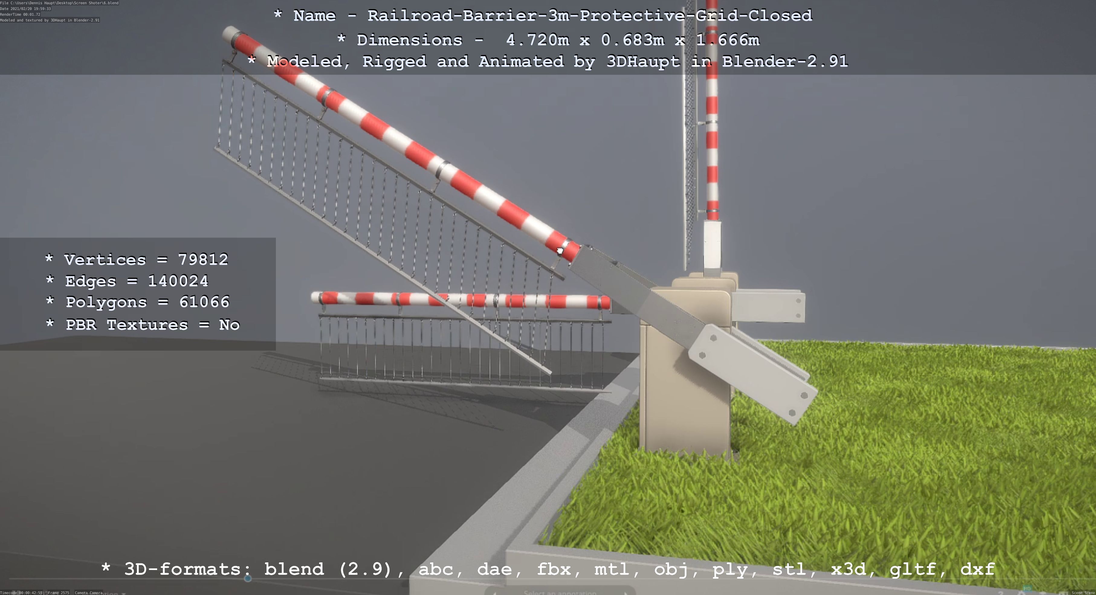 Railroad Barrier 3m High-Poly Version with Protective Grid 3D model_47