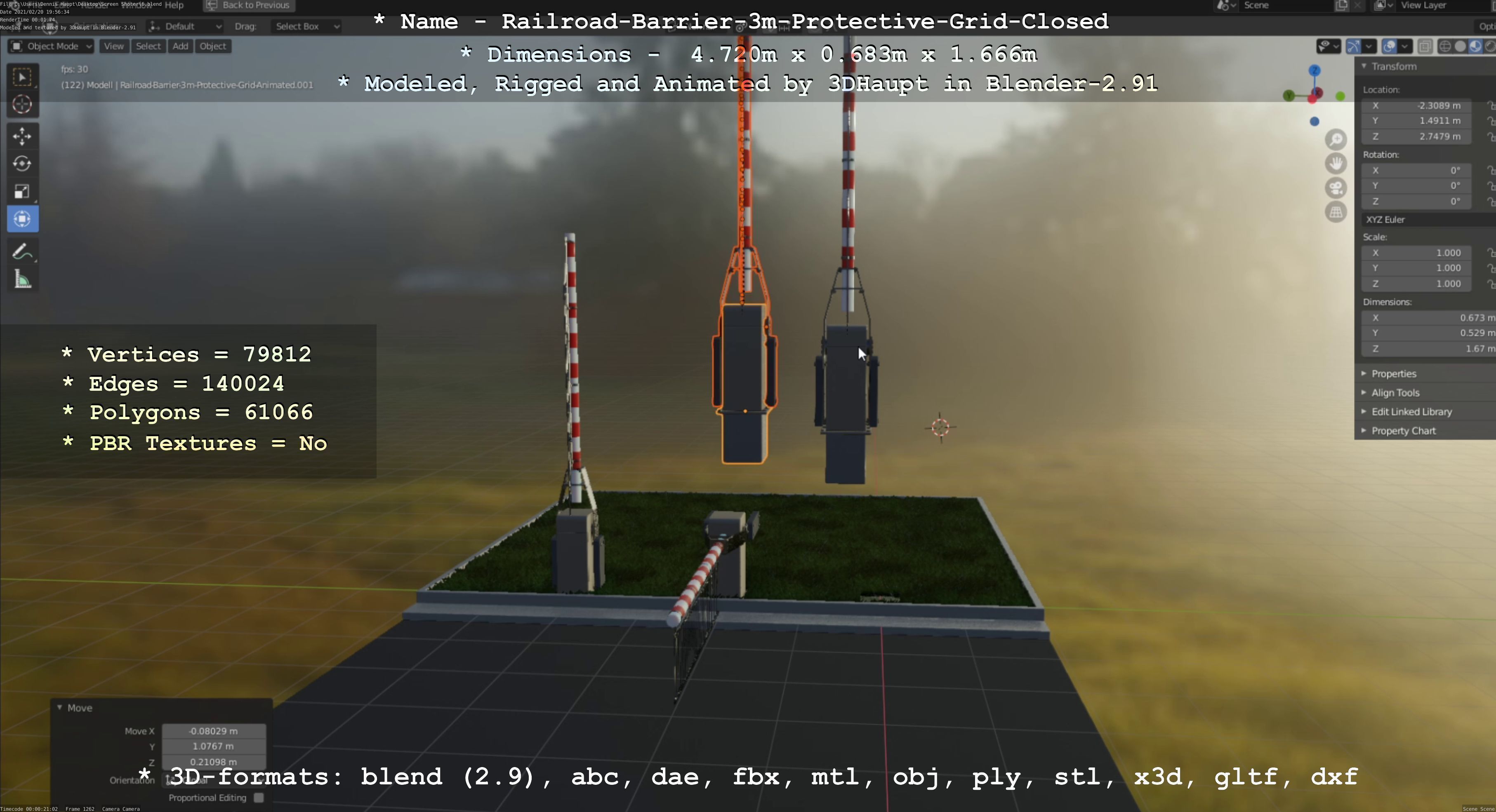Railroad Barrier 3m High-Poly Version with Protective Grid 3D model_101