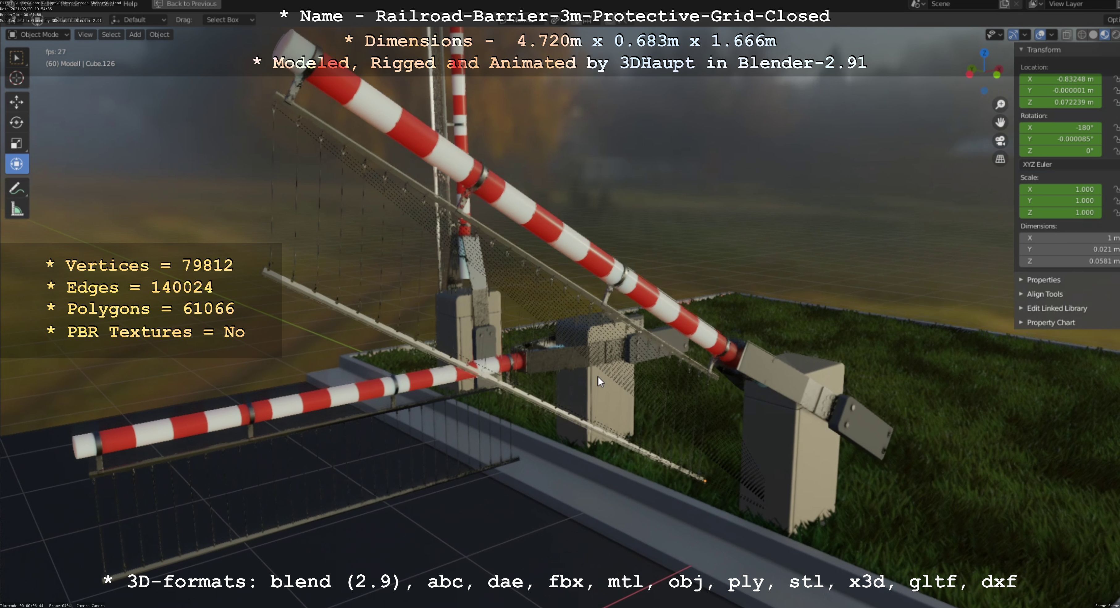 Railroad Barrier 3m High-Poly Version with Protective Grid 3D model_73