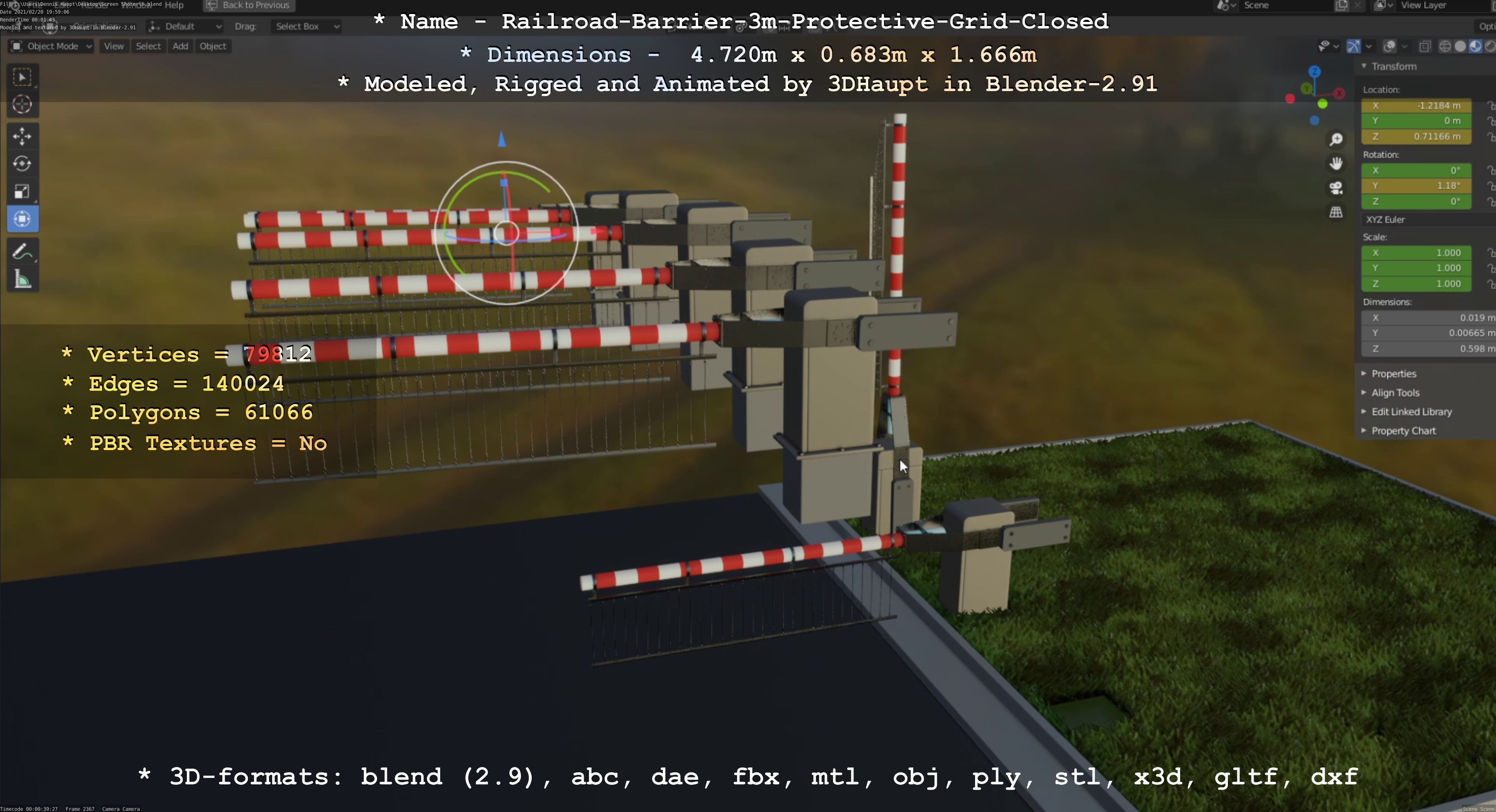 Railroad Barrier 3m High-Poly Version with Protective Grid 3D model_39