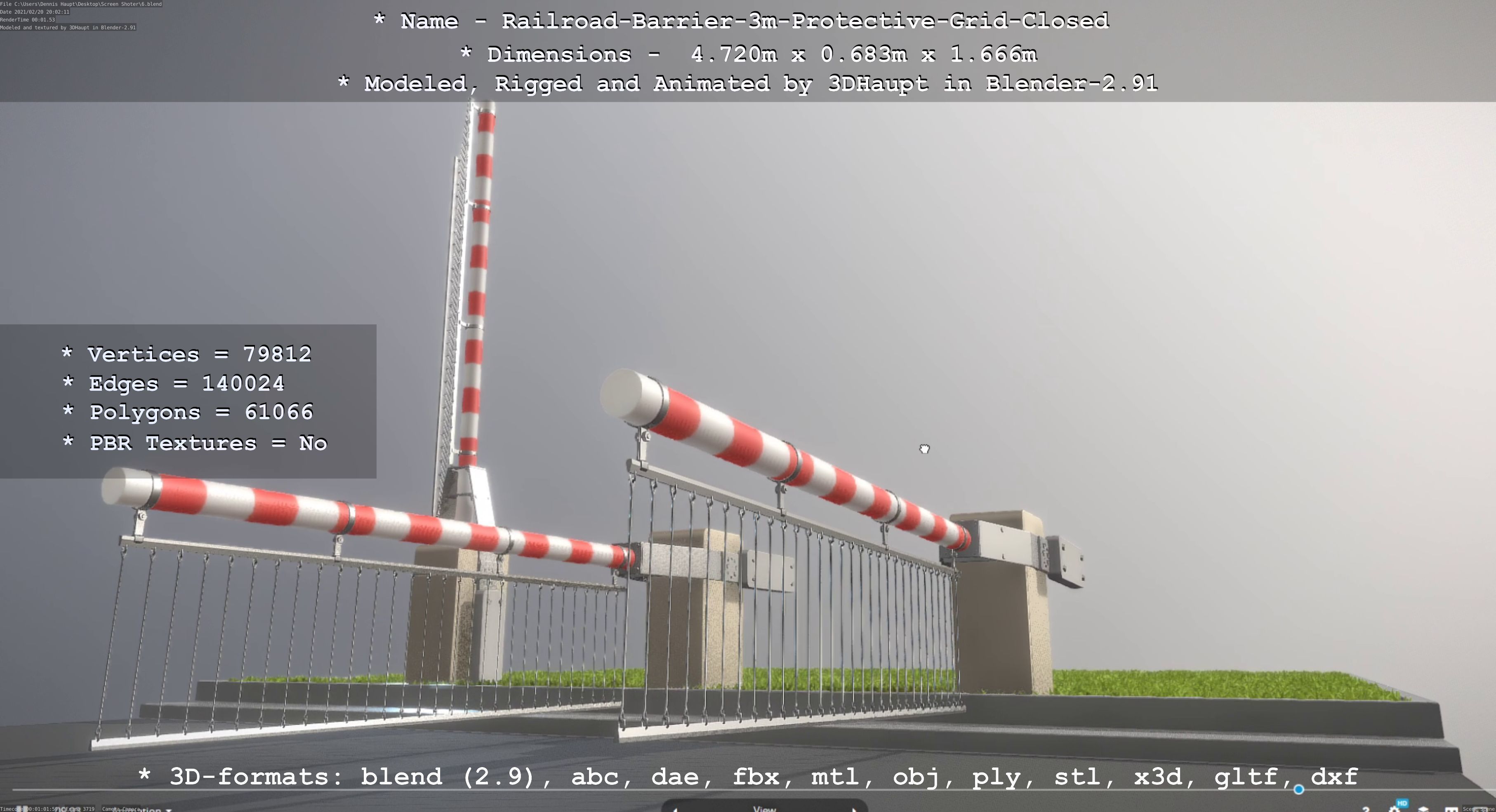 Railroad Barrier 3m High-Poly Version with Protective Grid 3D model_21