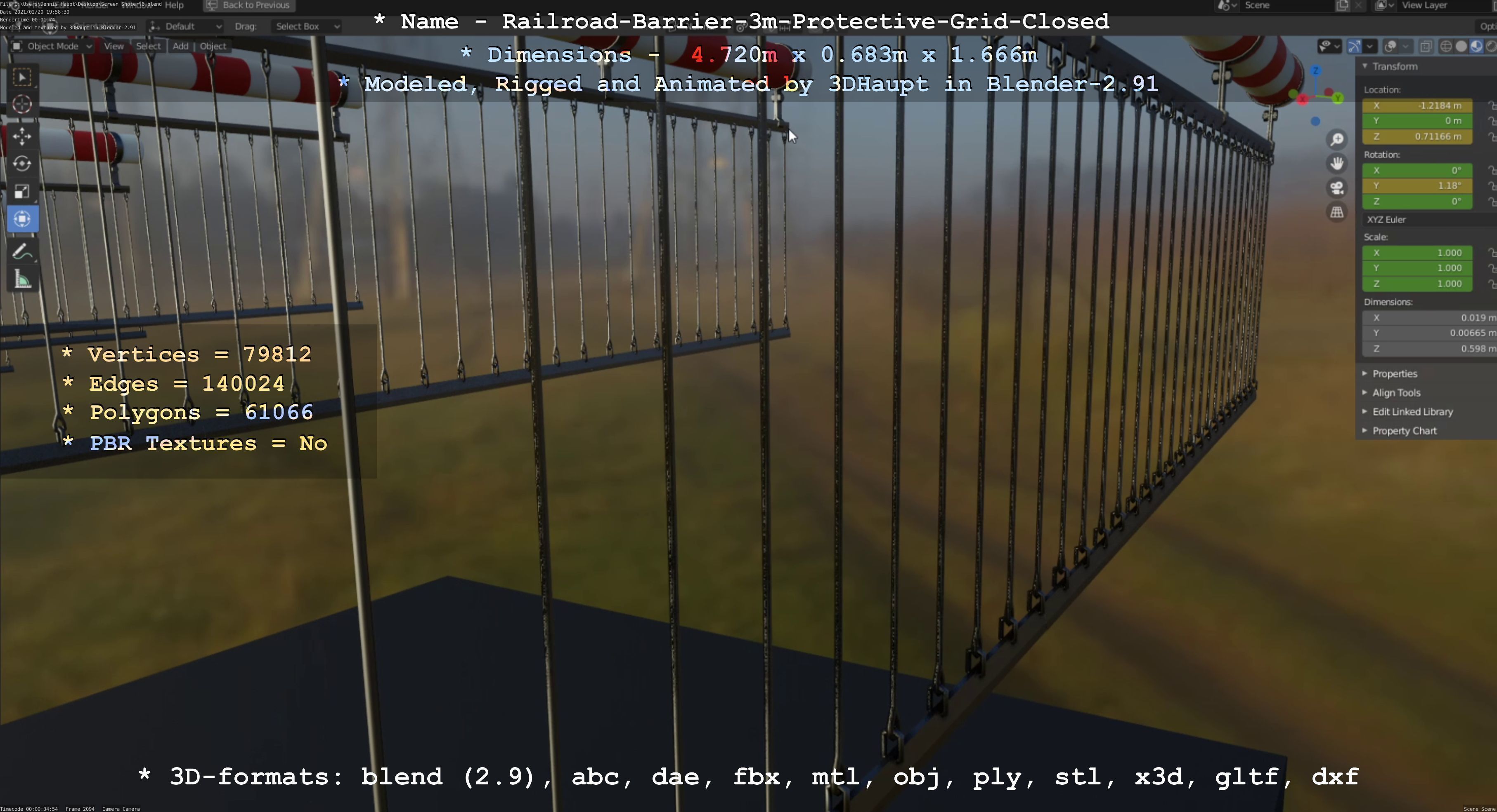 Railroad Barrier 3m High-Poly Version with Protective Grid 3D model_33