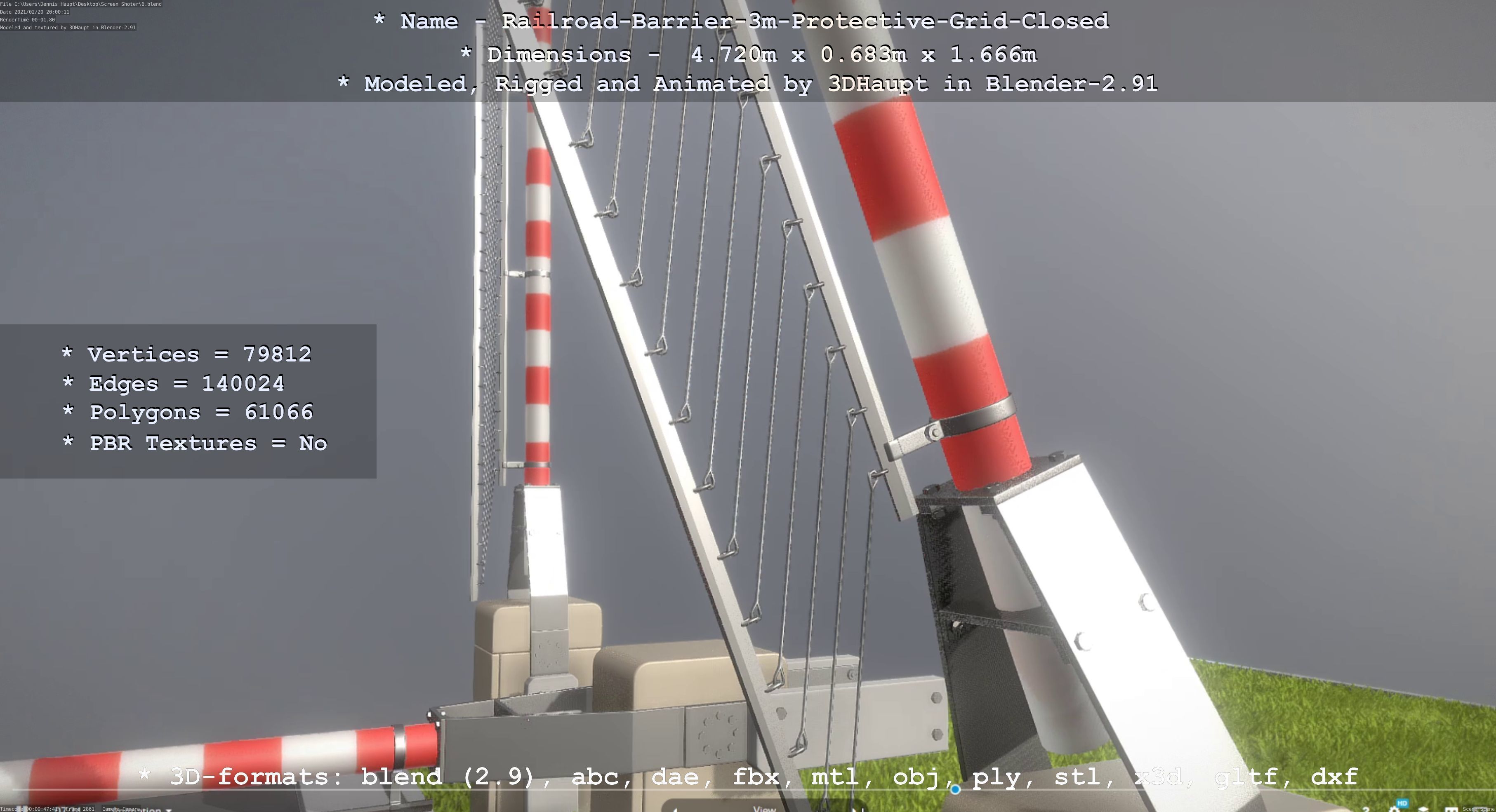Railroad Barrier 3m High-Poly Version with Protective Grid 3D model_49