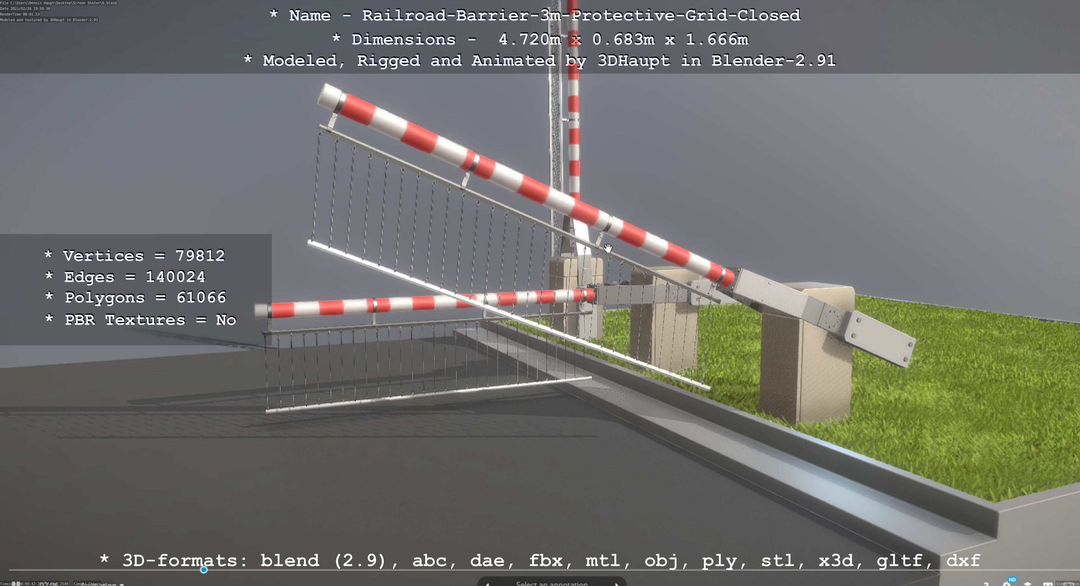 Railroad Barrier 3m High-Poly Version with Protective Grid 3D model_45